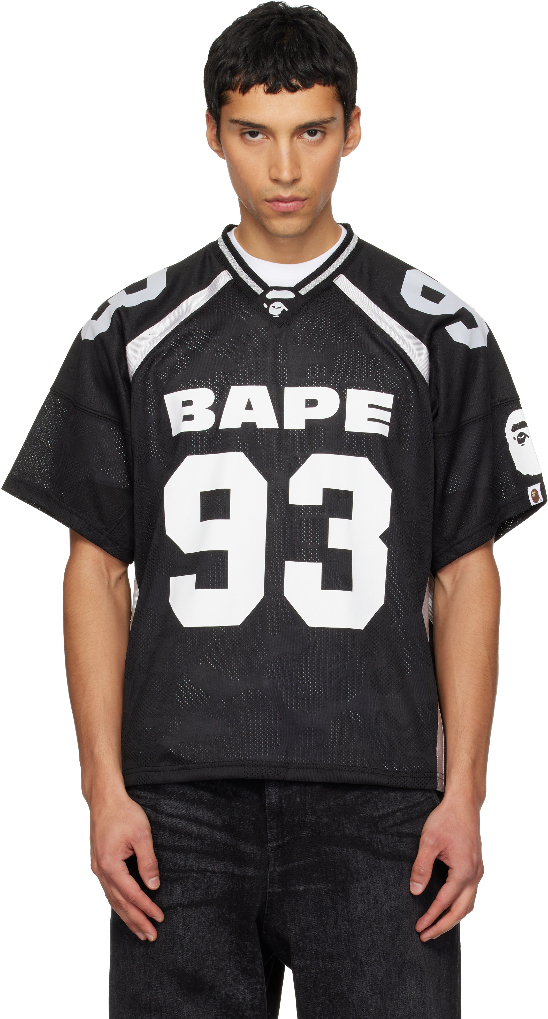 Black Line Camo Jacquard Football Jersey by BAPE on Sale