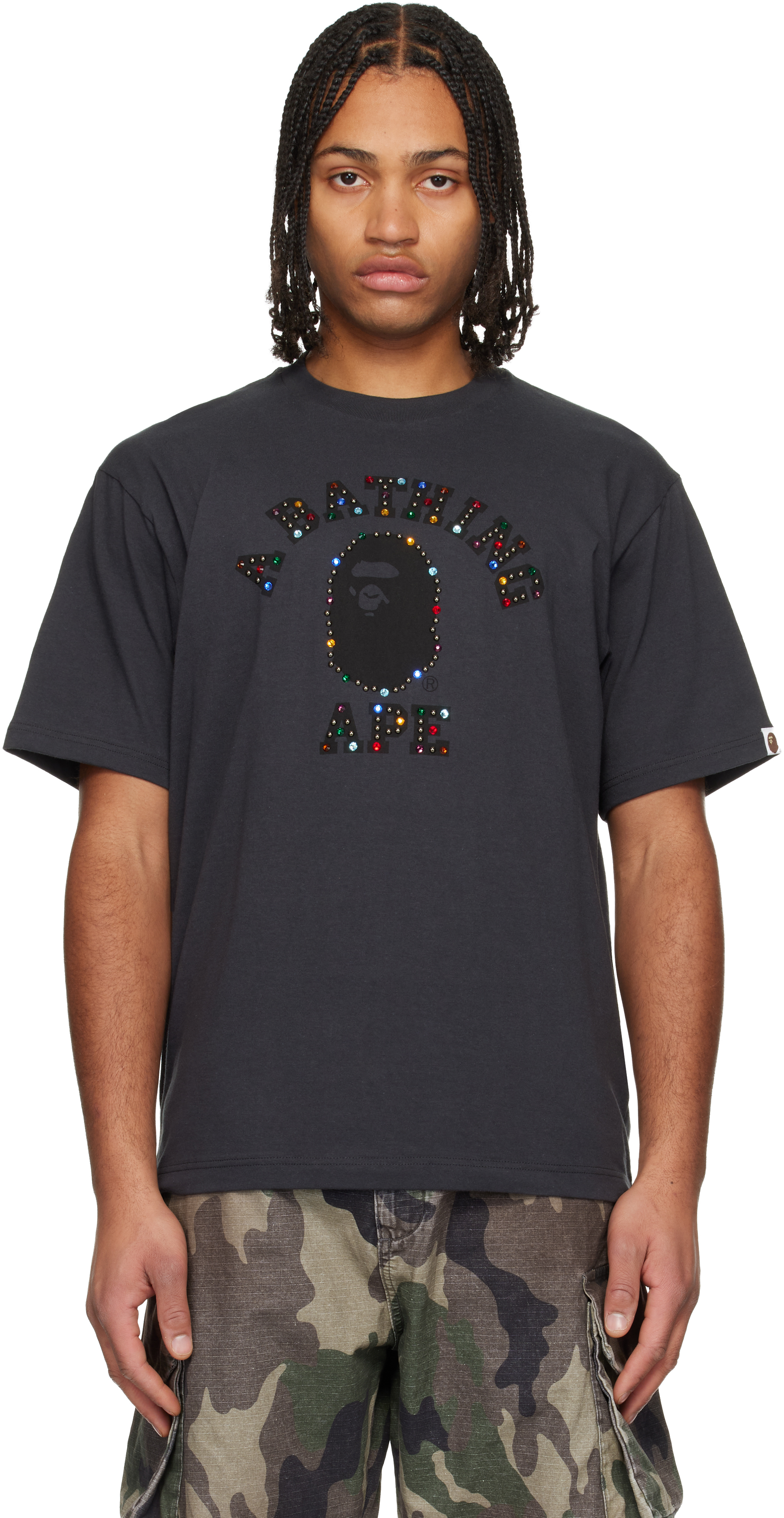 Black Color Stone College Relaxed Fit T-shirt by BAPE on Sale bape ストーン tシャツ