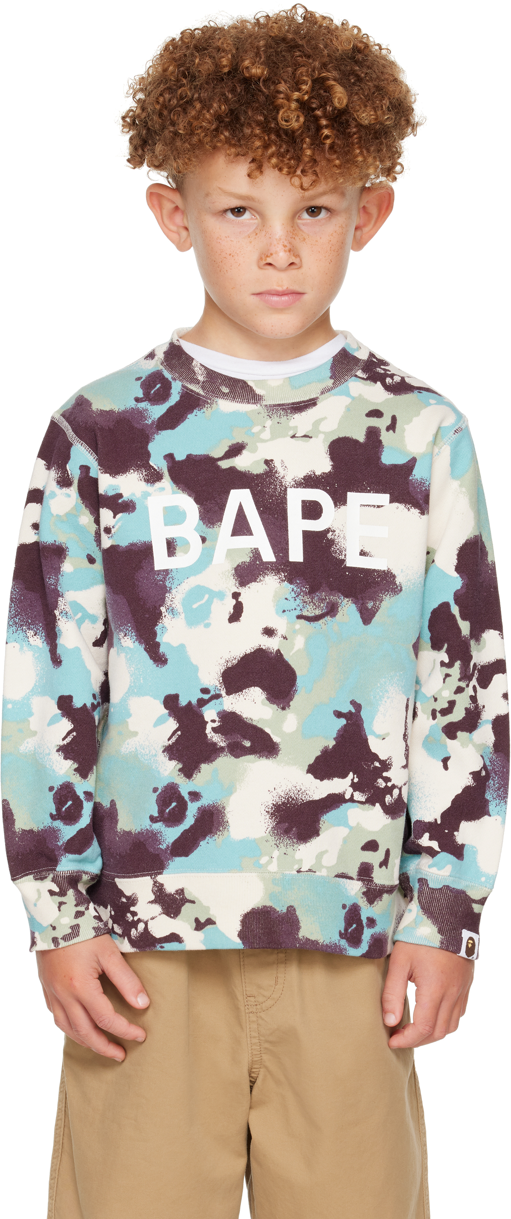 Bape Kids Blue Map Camo Crewneck Sweatshirt In Multi