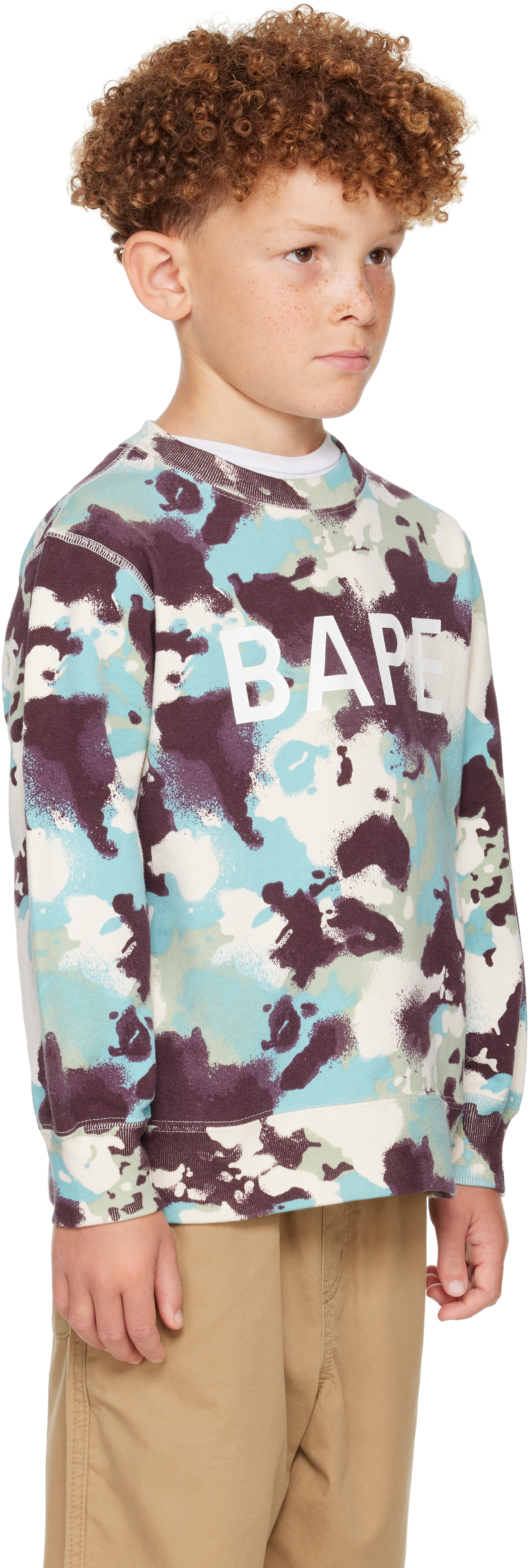 Bape Kids Blue Map Camo Crewneck Sweatshirt In Multi