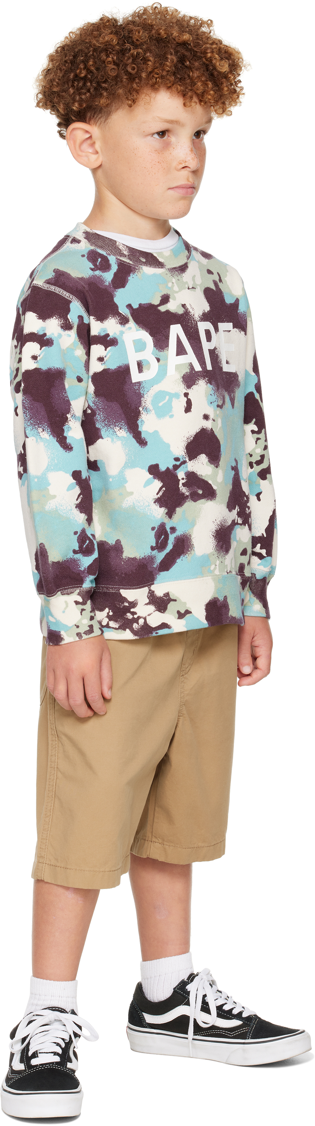 Bape Kids Blue Map Camo Crewneck Sweatshirt In Multi