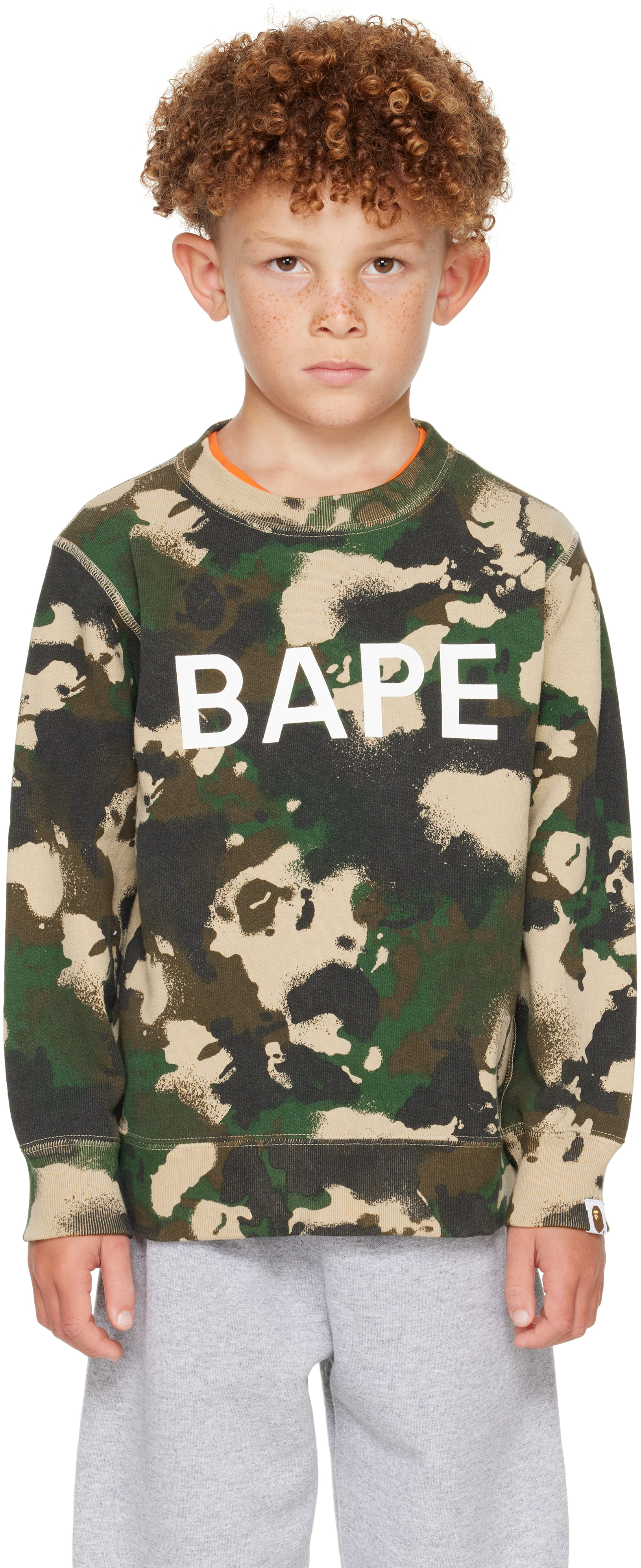 Bape Kids Khaki Map Camo Crewneck Sweatshirt In Green