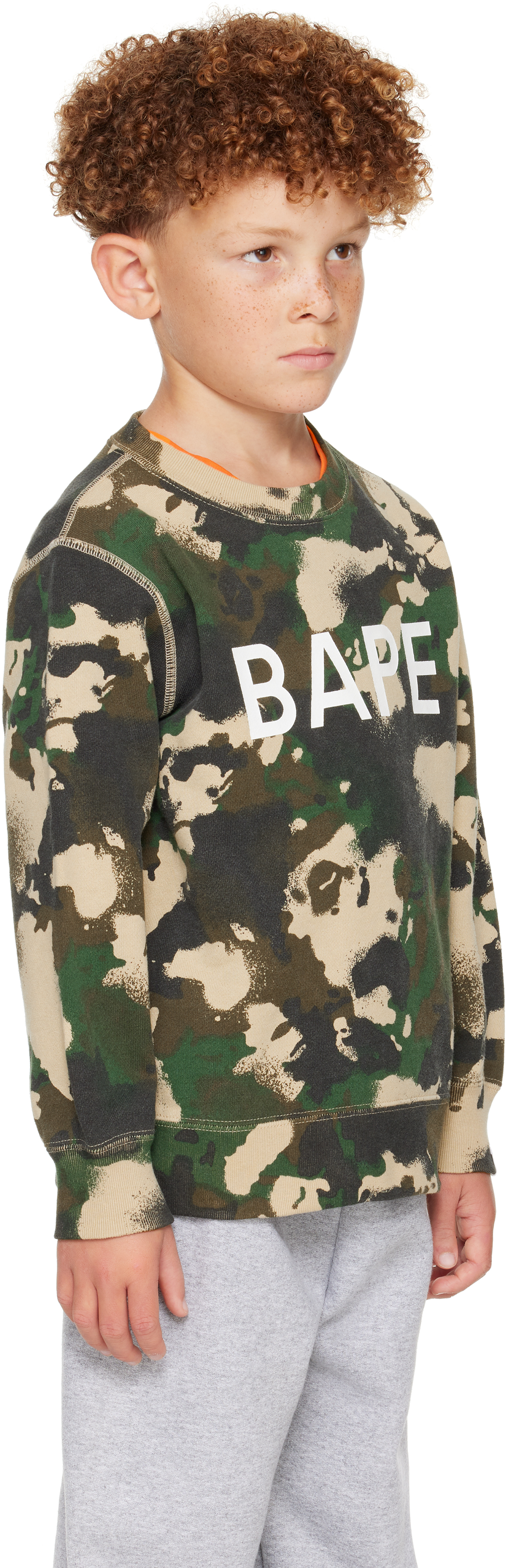 Bape Kids Khaki Map Camo Crewneck Sweatshirt In Green