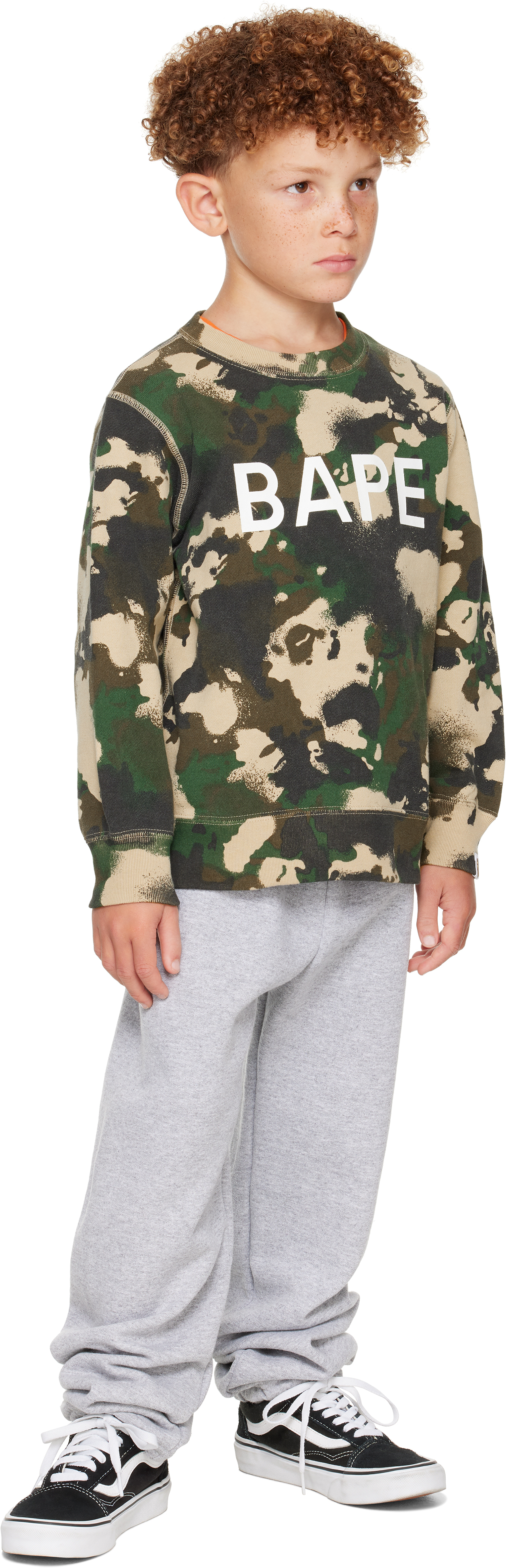 Bape Kids Khaki Map Camo Crewneck Sweatshirt In Green
