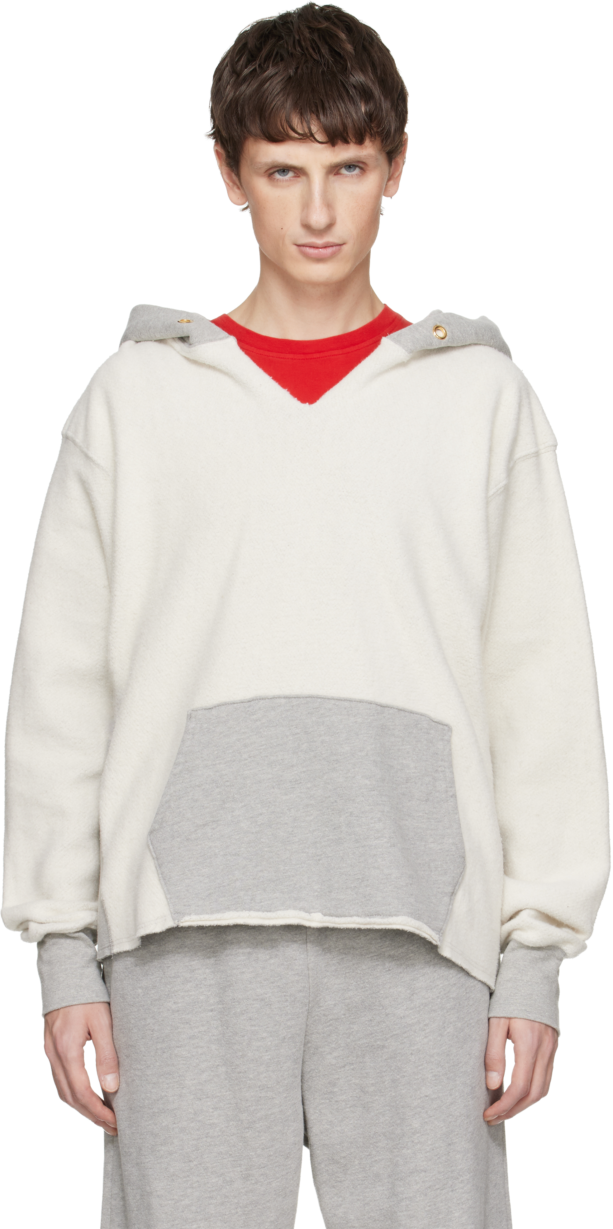 White & Gray Heavyweight Inside Out Raw Cropped Hoodie by Les Tien
