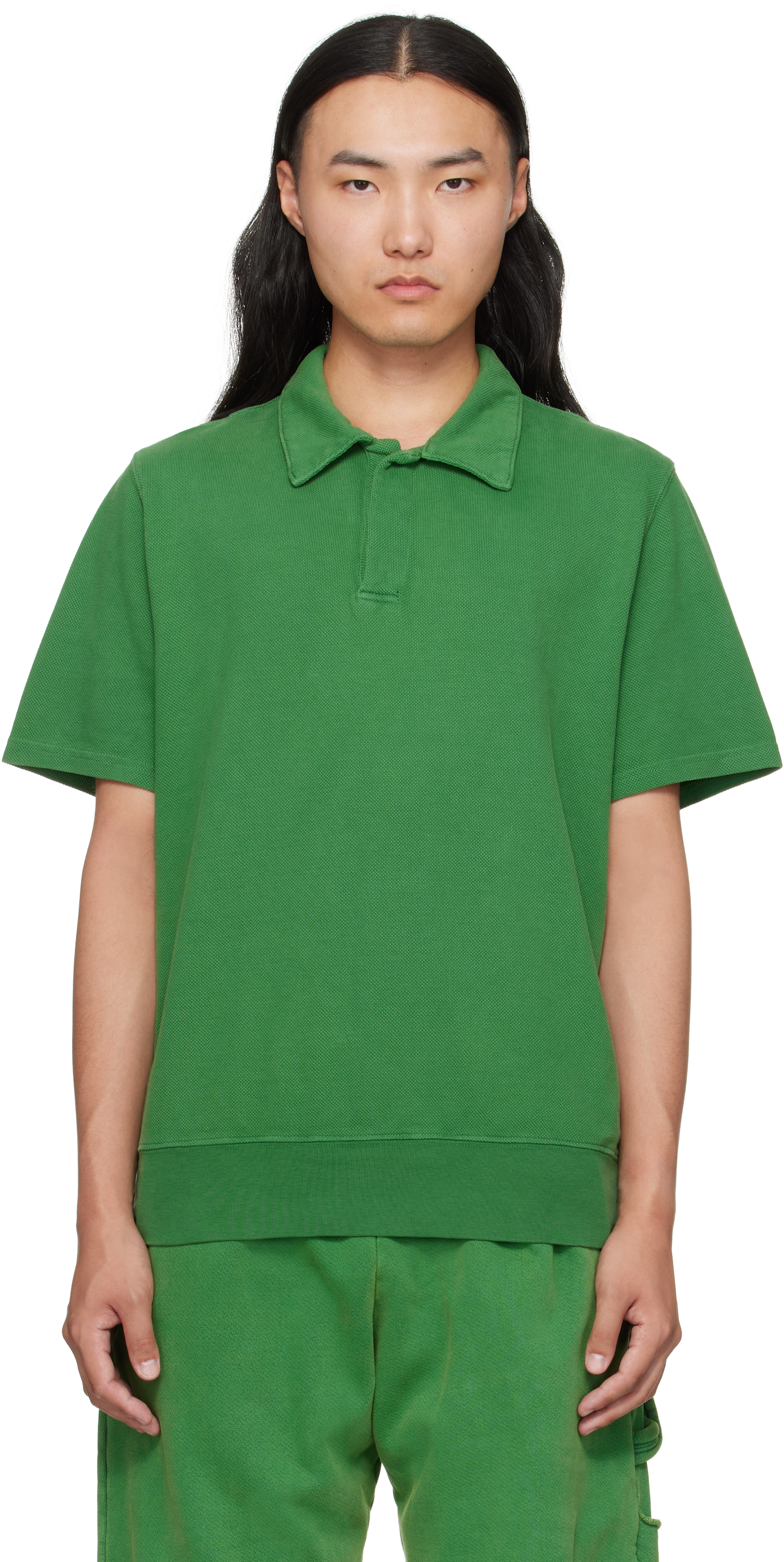 Les Tien Green Piqué S/s Banded Tennis Polo In Green