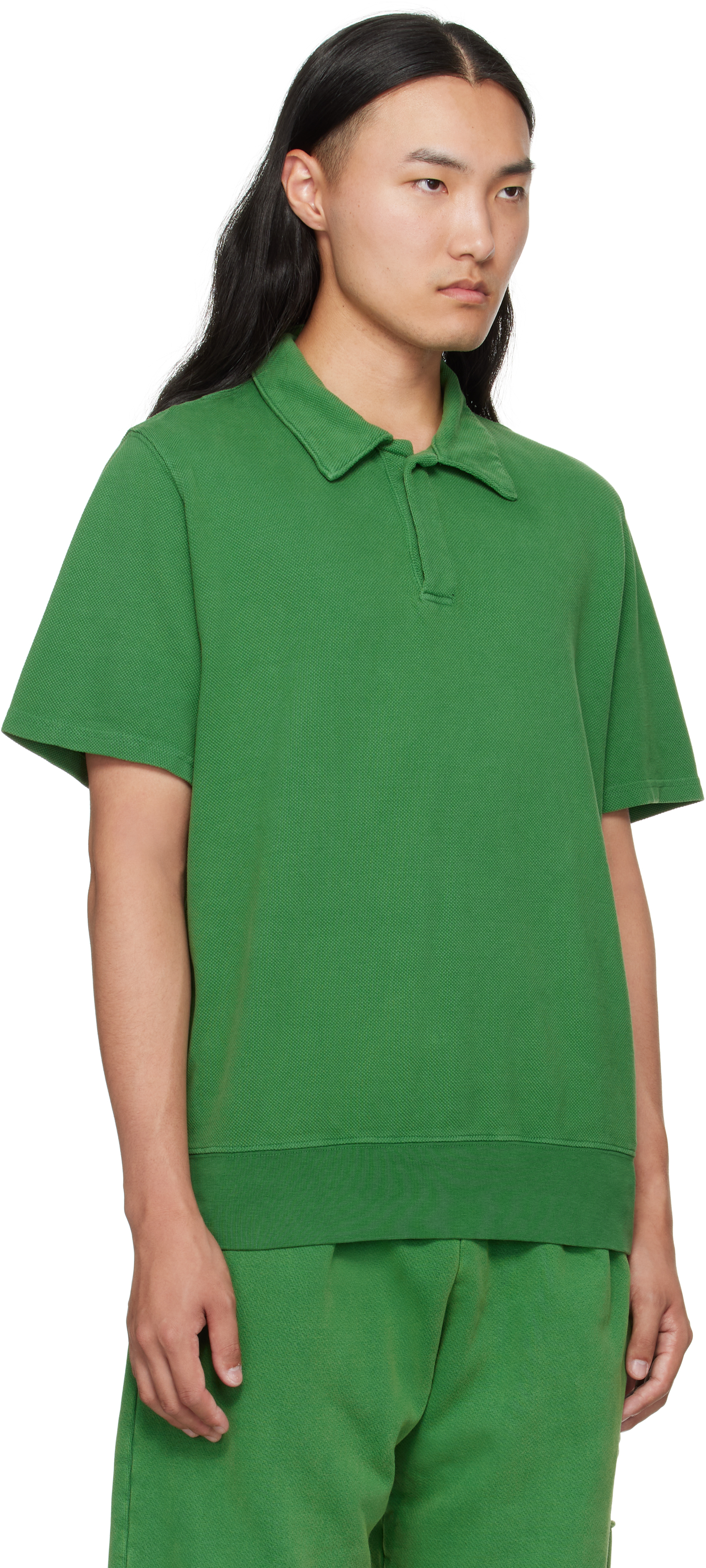 Les Tien Green Piqué S/s Banded Tennis Polo In Green
