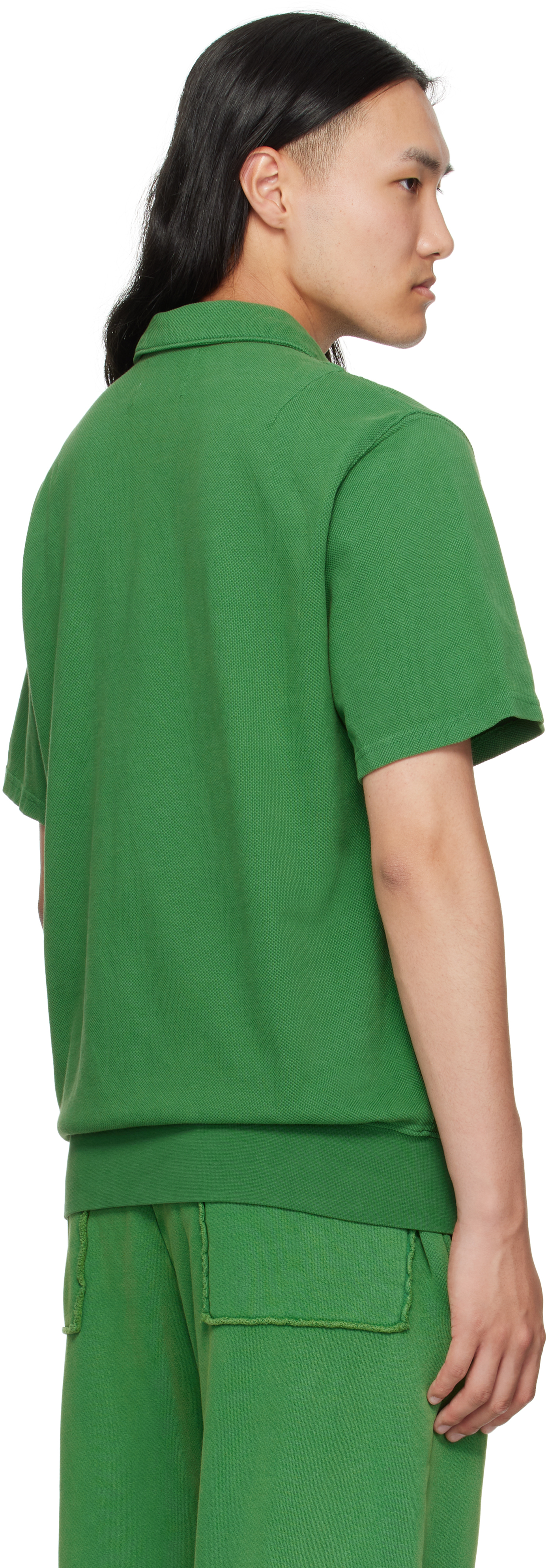 Les Tien Green Piqué S/s Banded Tennis Polo In Green