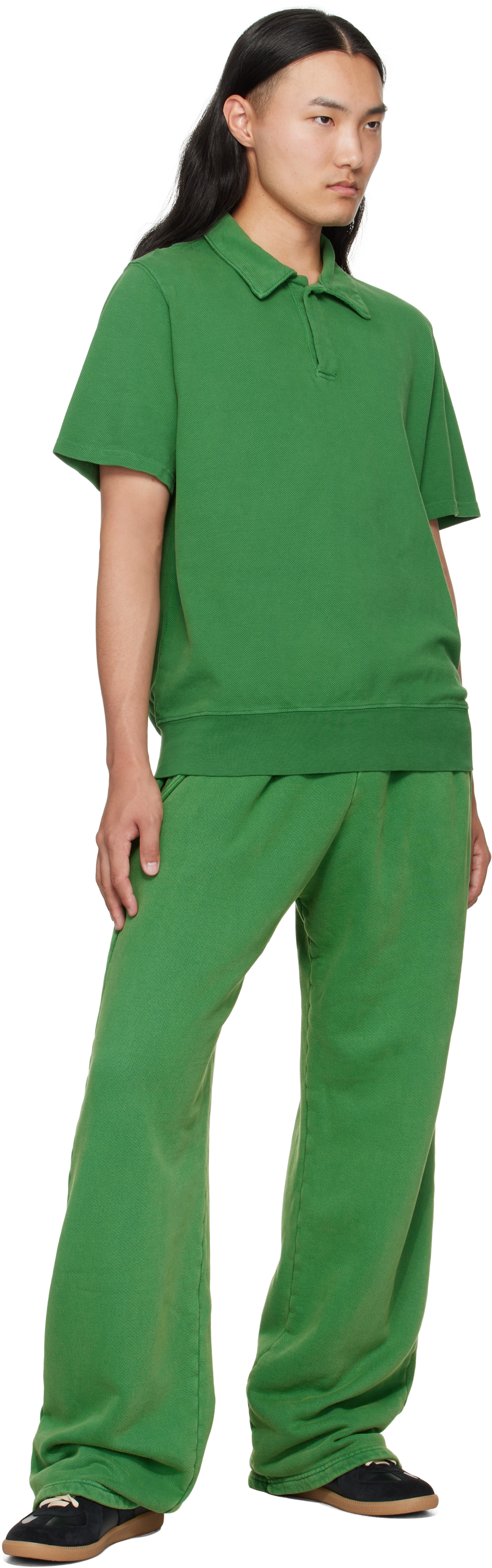 Les Tien Green Piqué S/s Banded Tennis Polo In Green