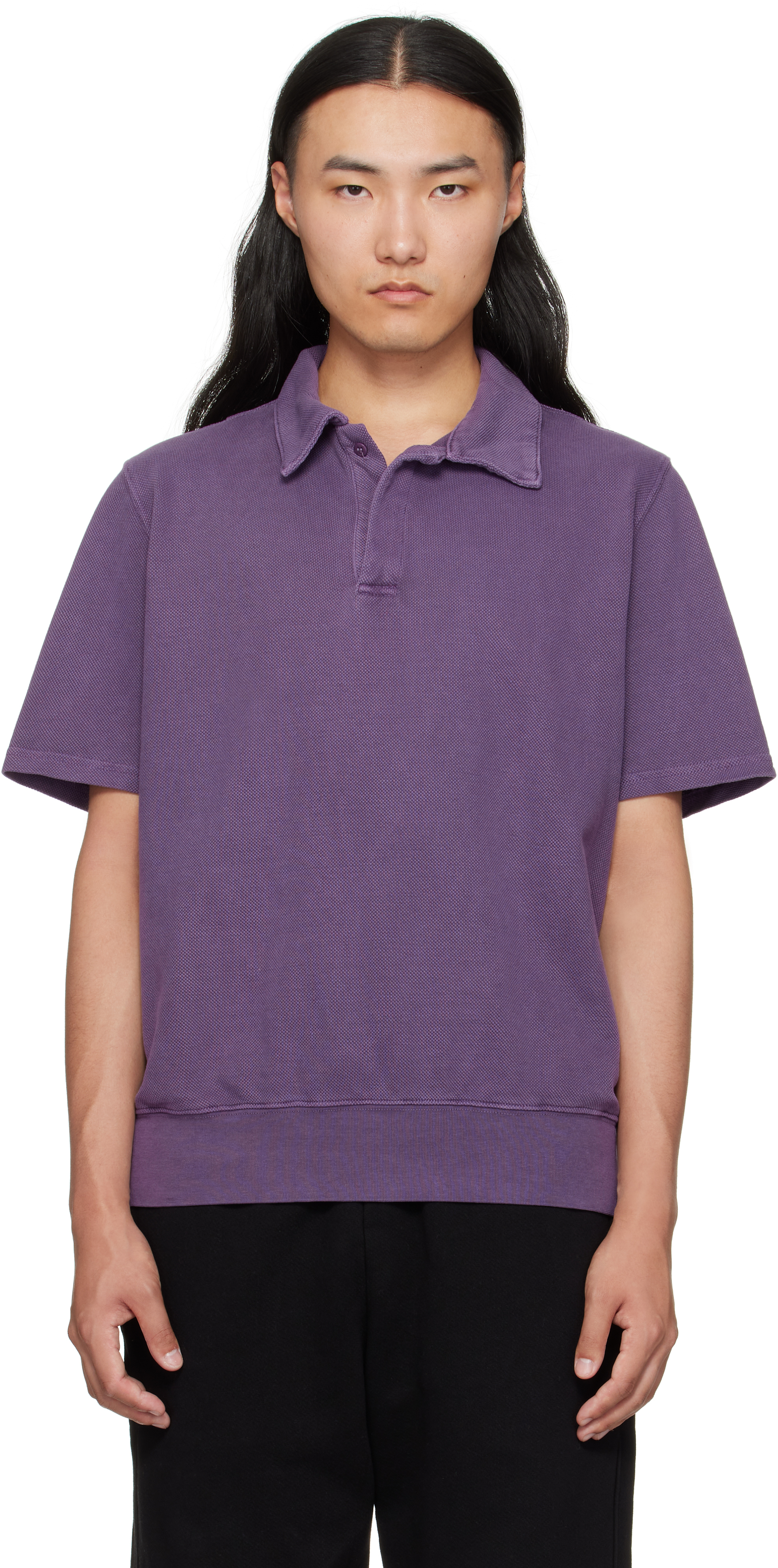 Les Tien Purple Piqué S/s Banded Tennis Polo In Purple