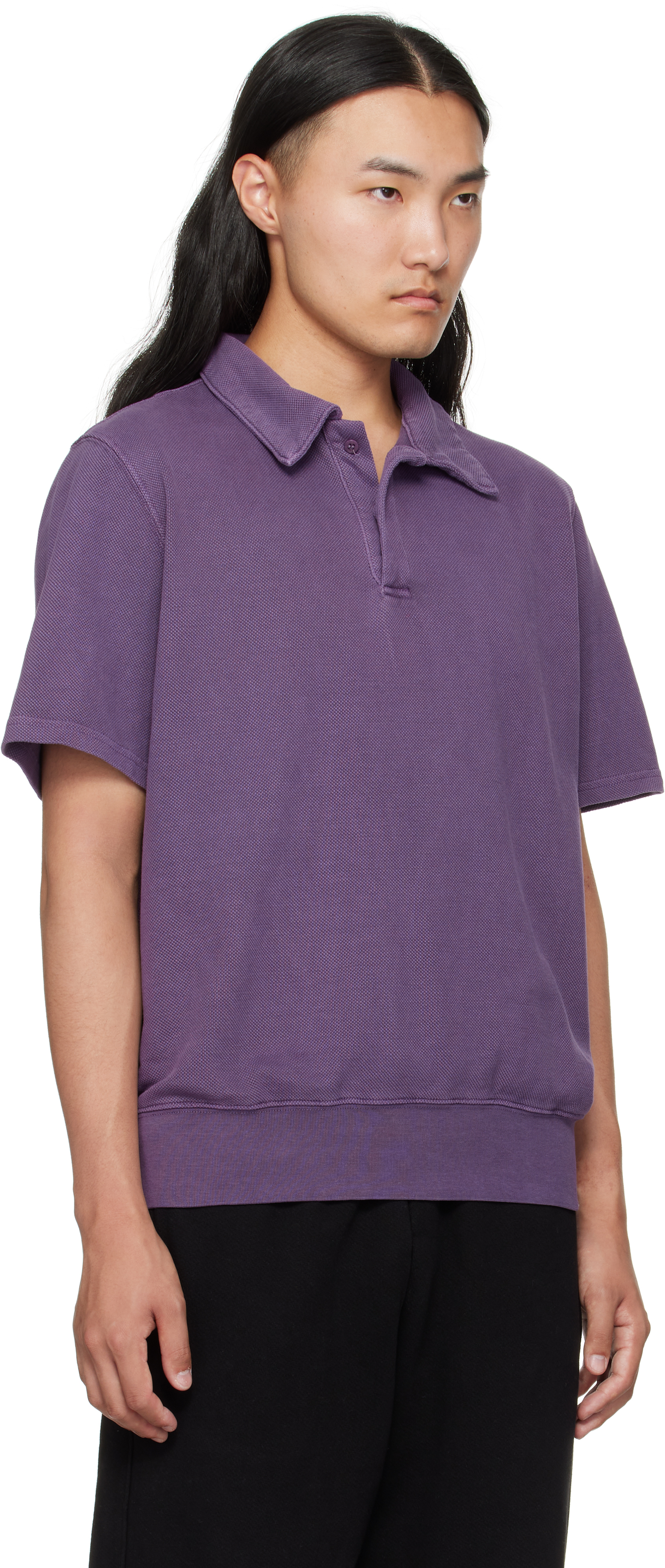 Les Tien Purple Piqué S/s Banded Tennis Polo In Purple