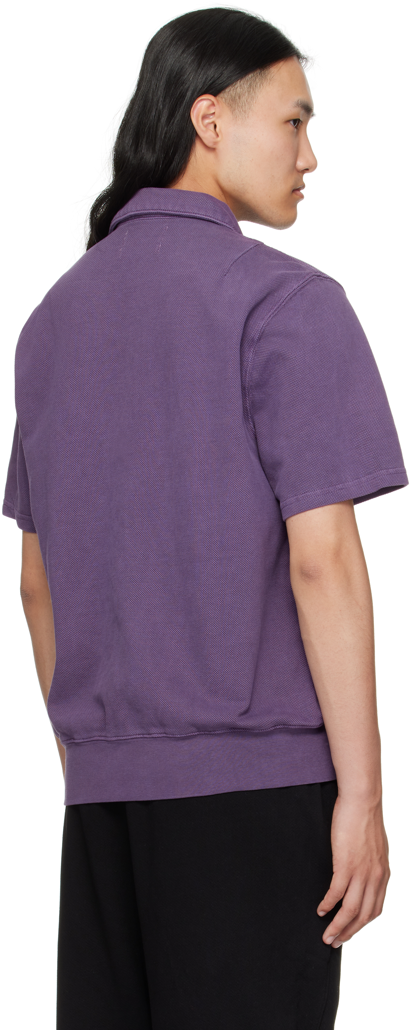 Les Tien Purple Piqué S/s Banded Tennis Polo In Purple