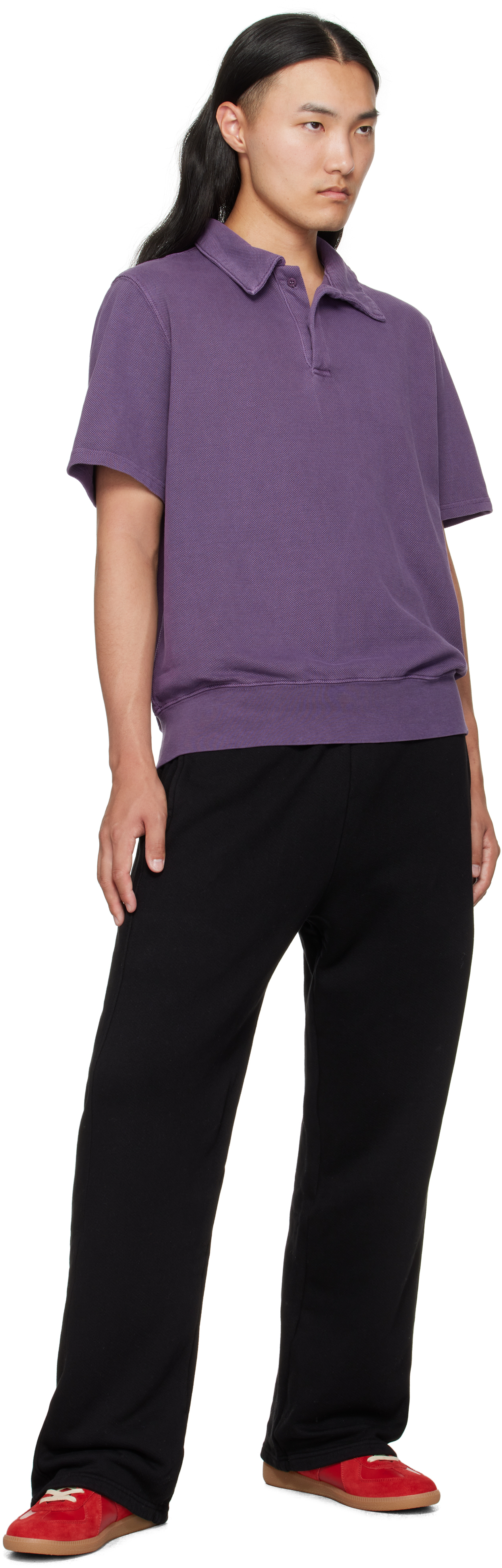 Les Tien Purple Piqué S/s Banded Tennis Polo In Purple