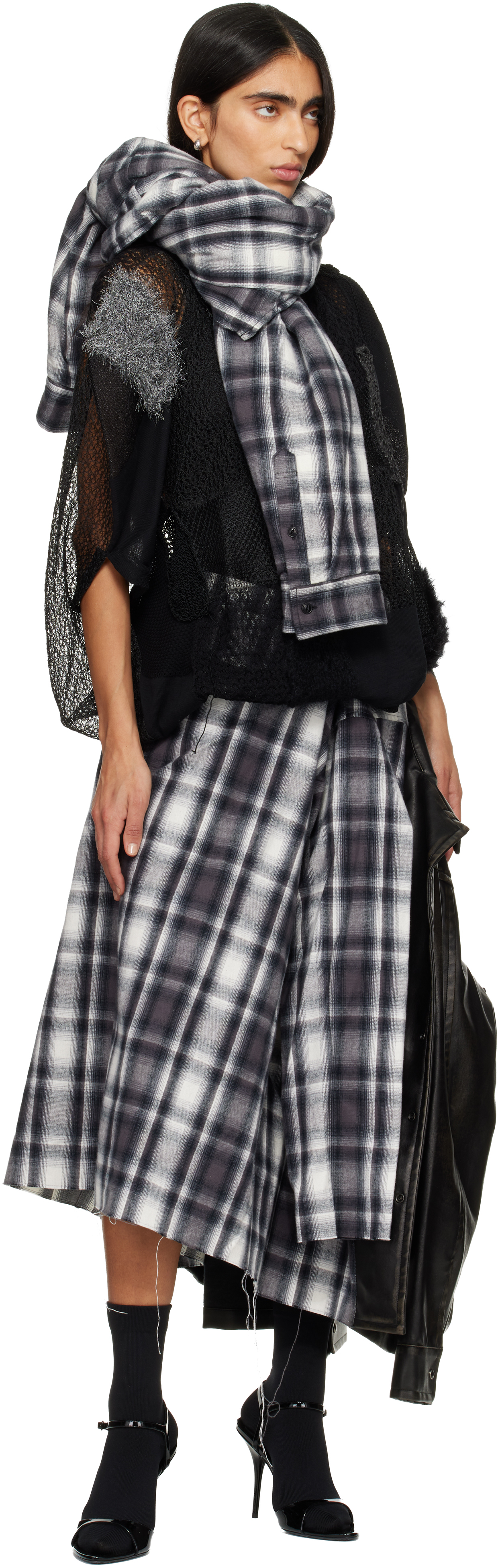 Miharayasuhiro Gray & White Shirt Sleeve Scarf In Brown