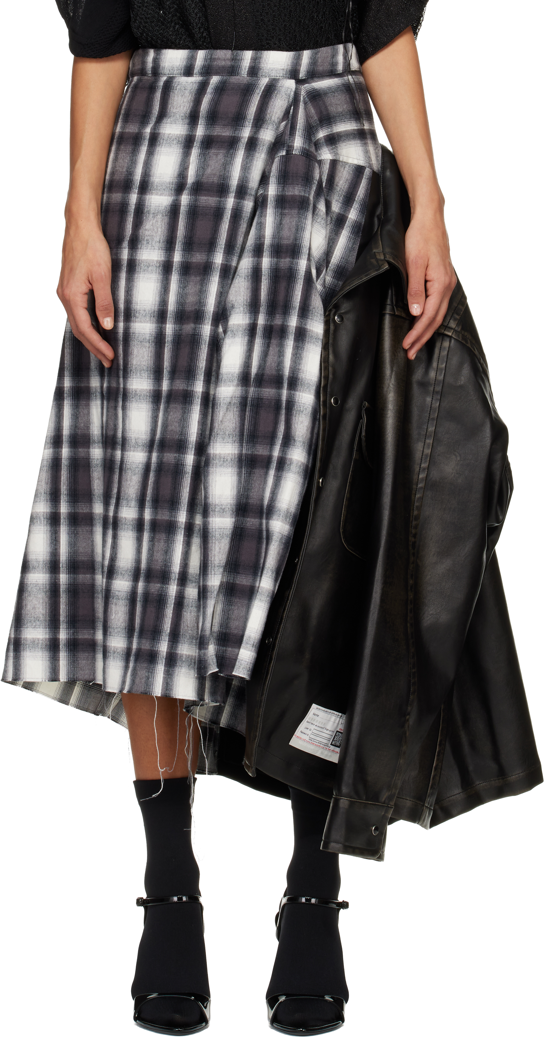 Miharayasuhiro Black & Gray Transform Coated Jacket Midi Skirt In Black