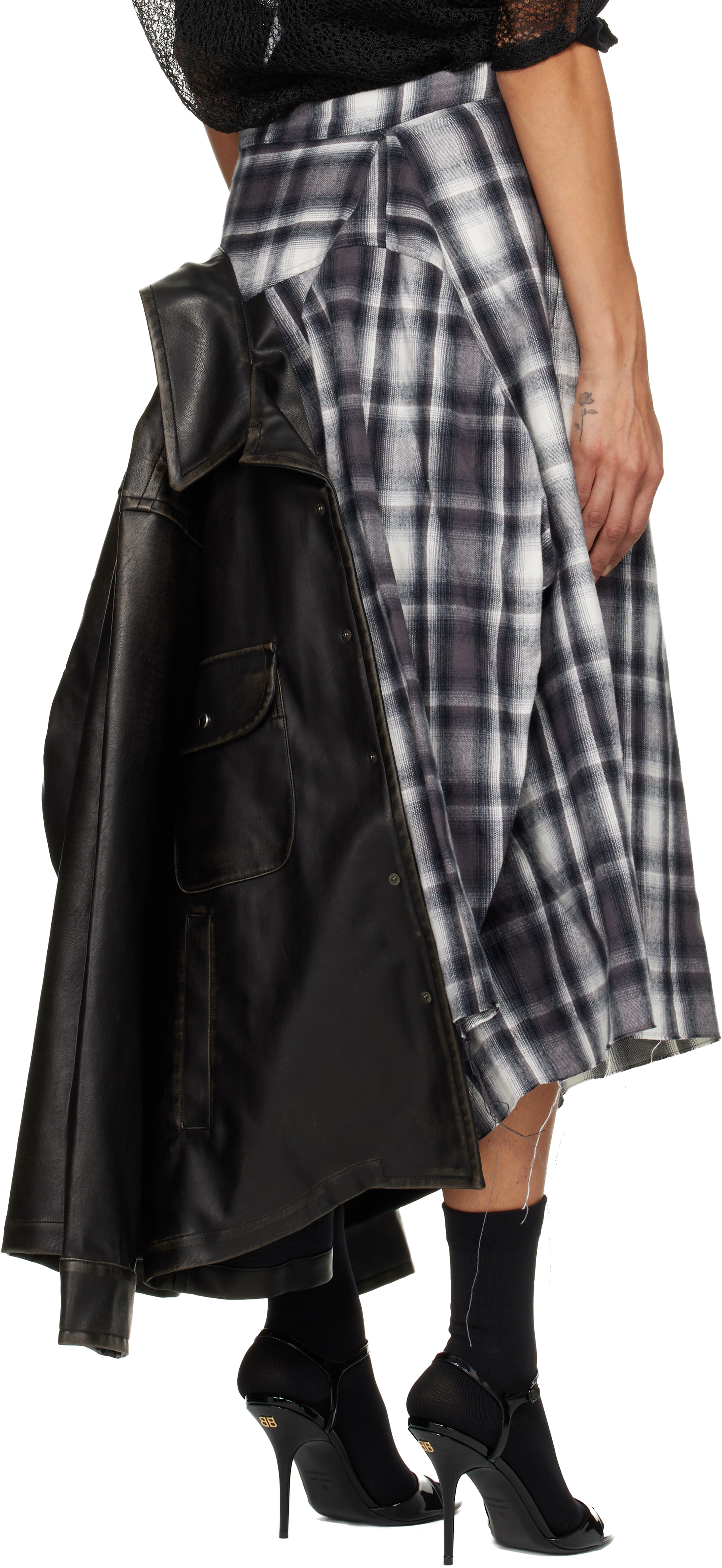 Miharayasuhiro Black & Gray Transform Coated Jacket Midi Skirt In Black