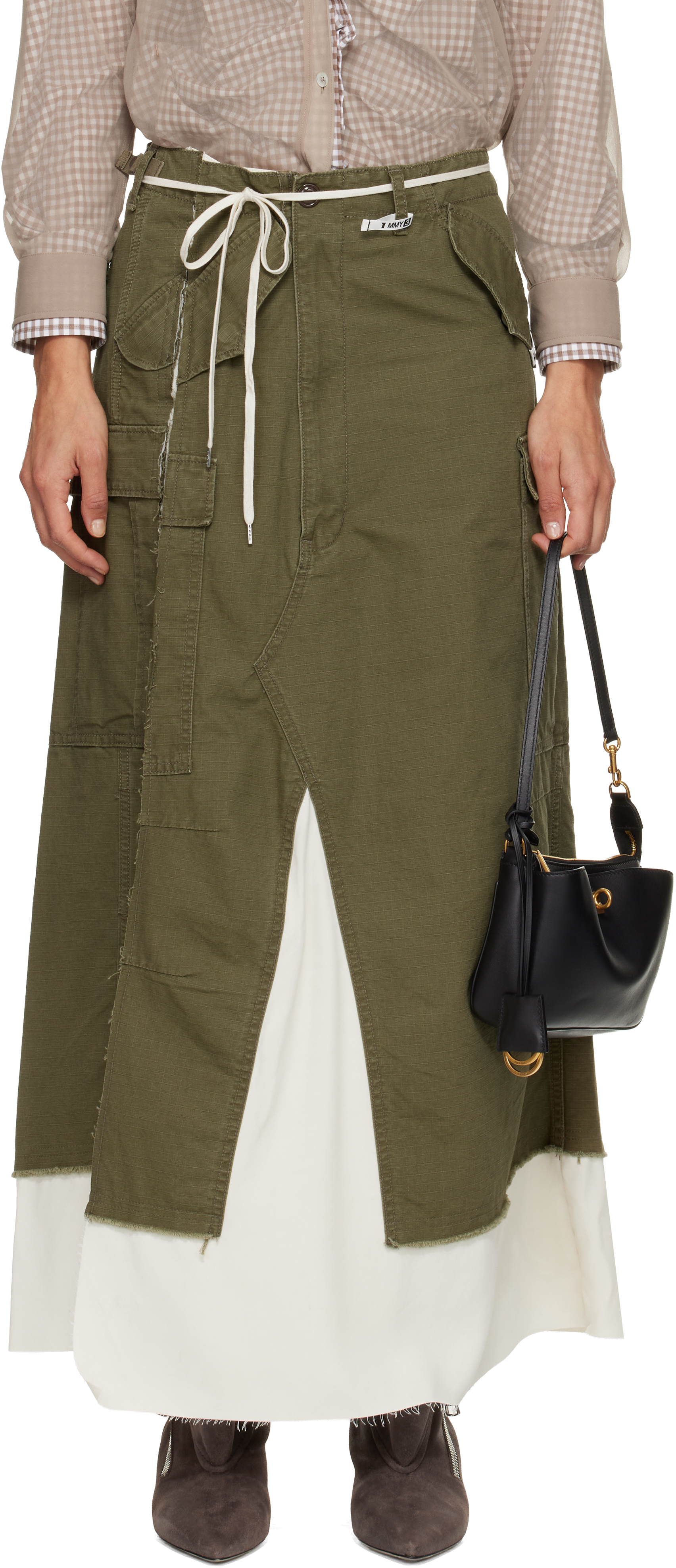 Miharayasuhiro Khaki Cargo Pants Pasted Midi Skirt In Brown