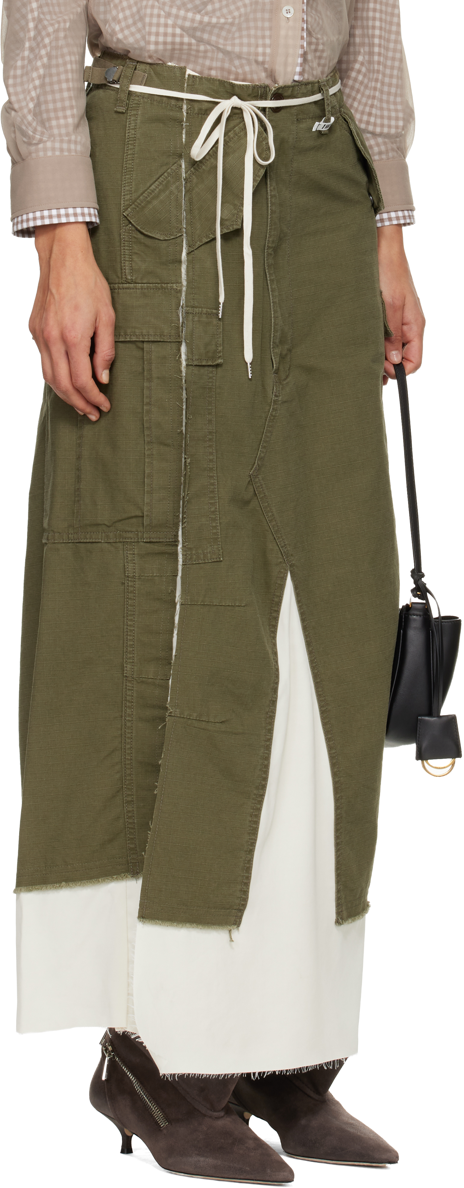 Miharayasuhiro Khaki Cargo Pants Pasted Midi Skirt In Green