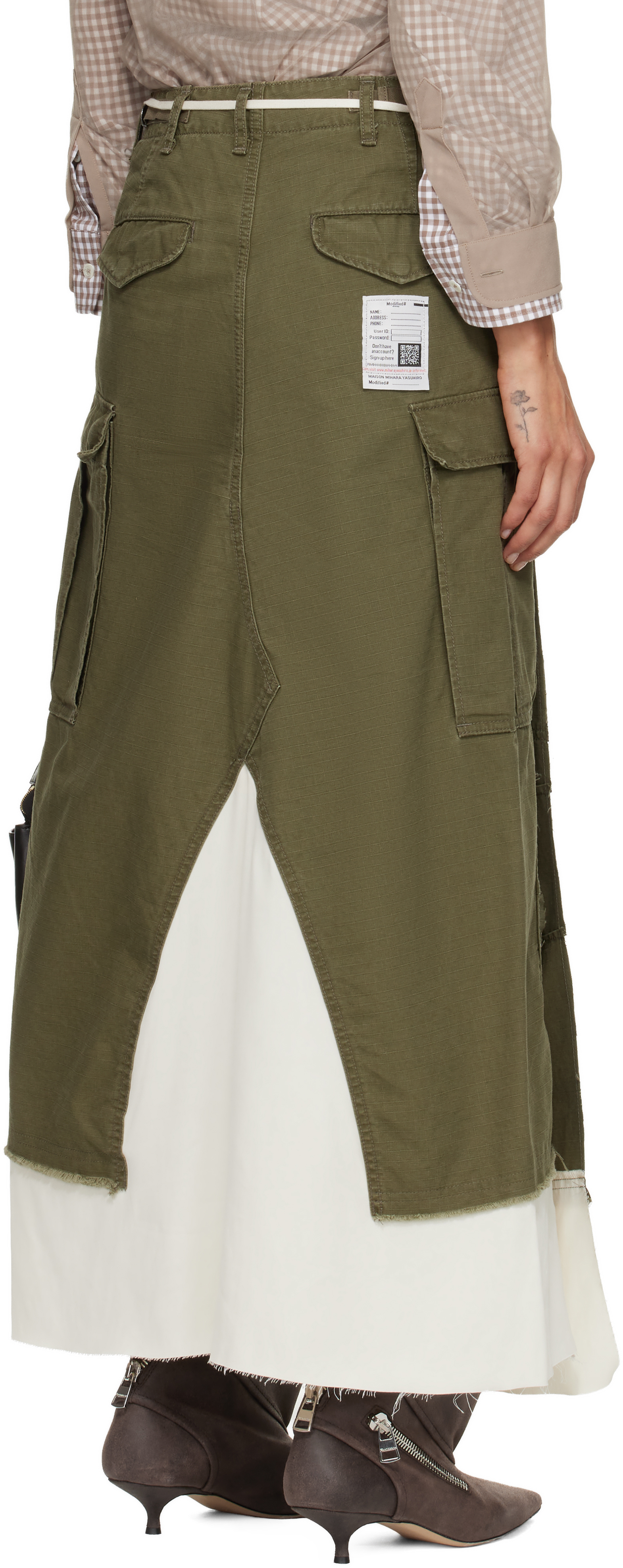 Miharayasuhiro Khaki Cargo Pants Pasted Midi Skirt In Green