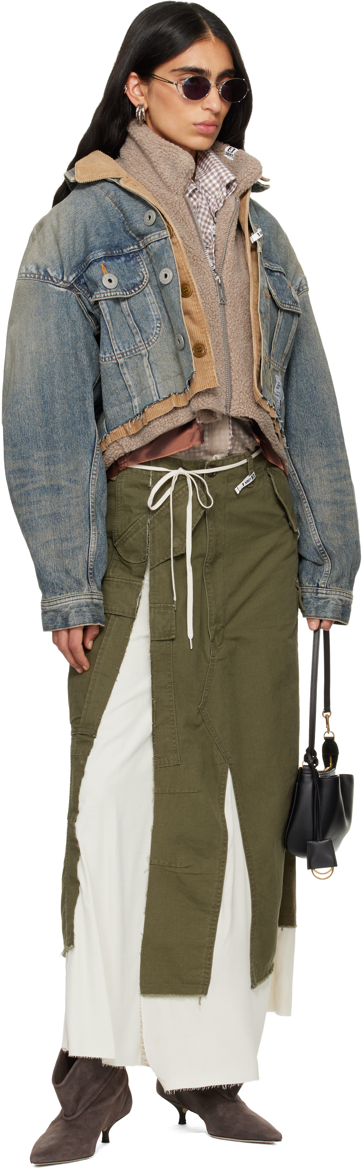Miharayasuhiro Khaki Cargo Pants Pasted Midi Skirt In Green