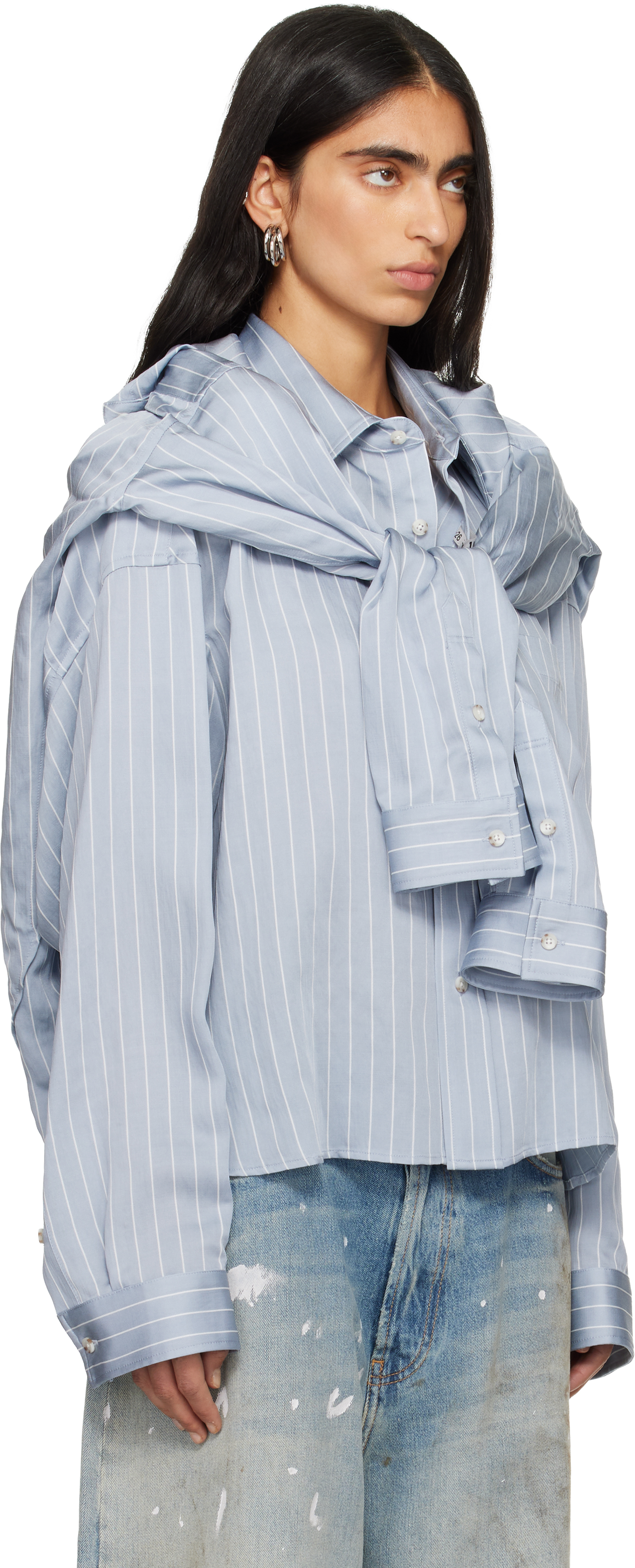 Miharayasuhiro Blue Sleeve Layered Stripe Shirt In Blue