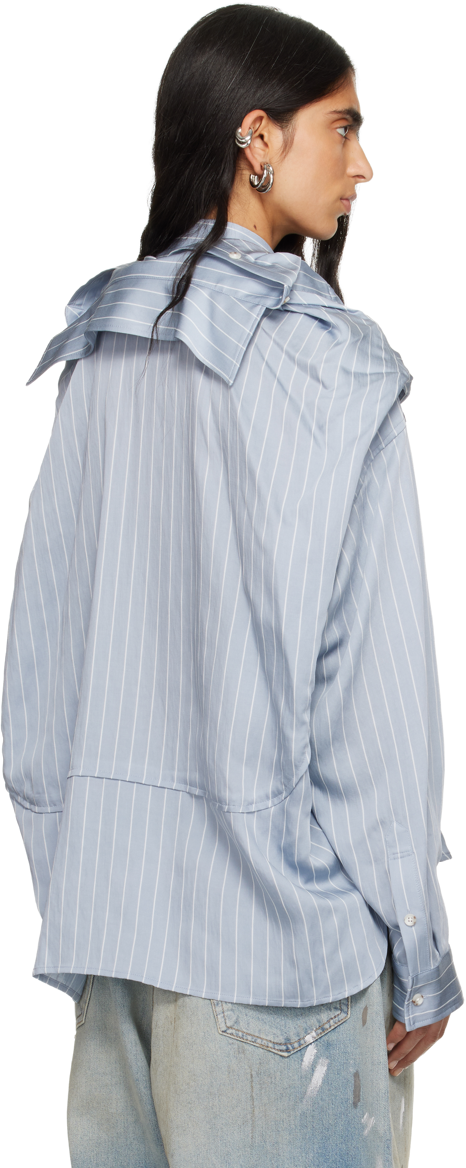 Miharayasuhiro Blue Sleeve Layered Stripe Shirt In Blue