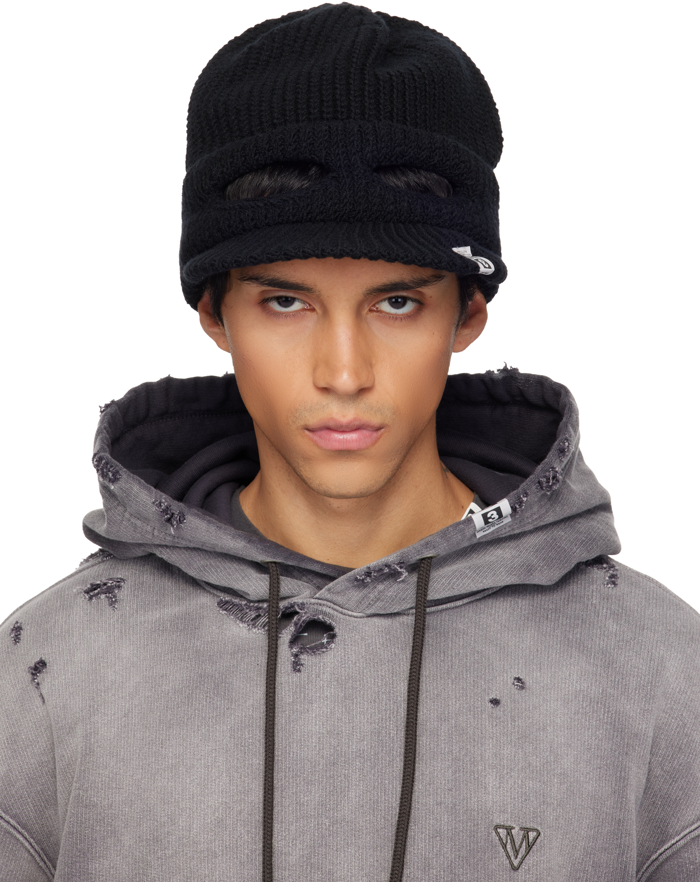 Maison MIHARA YASUHIROのブラック Masked バイザー ニットキャップが