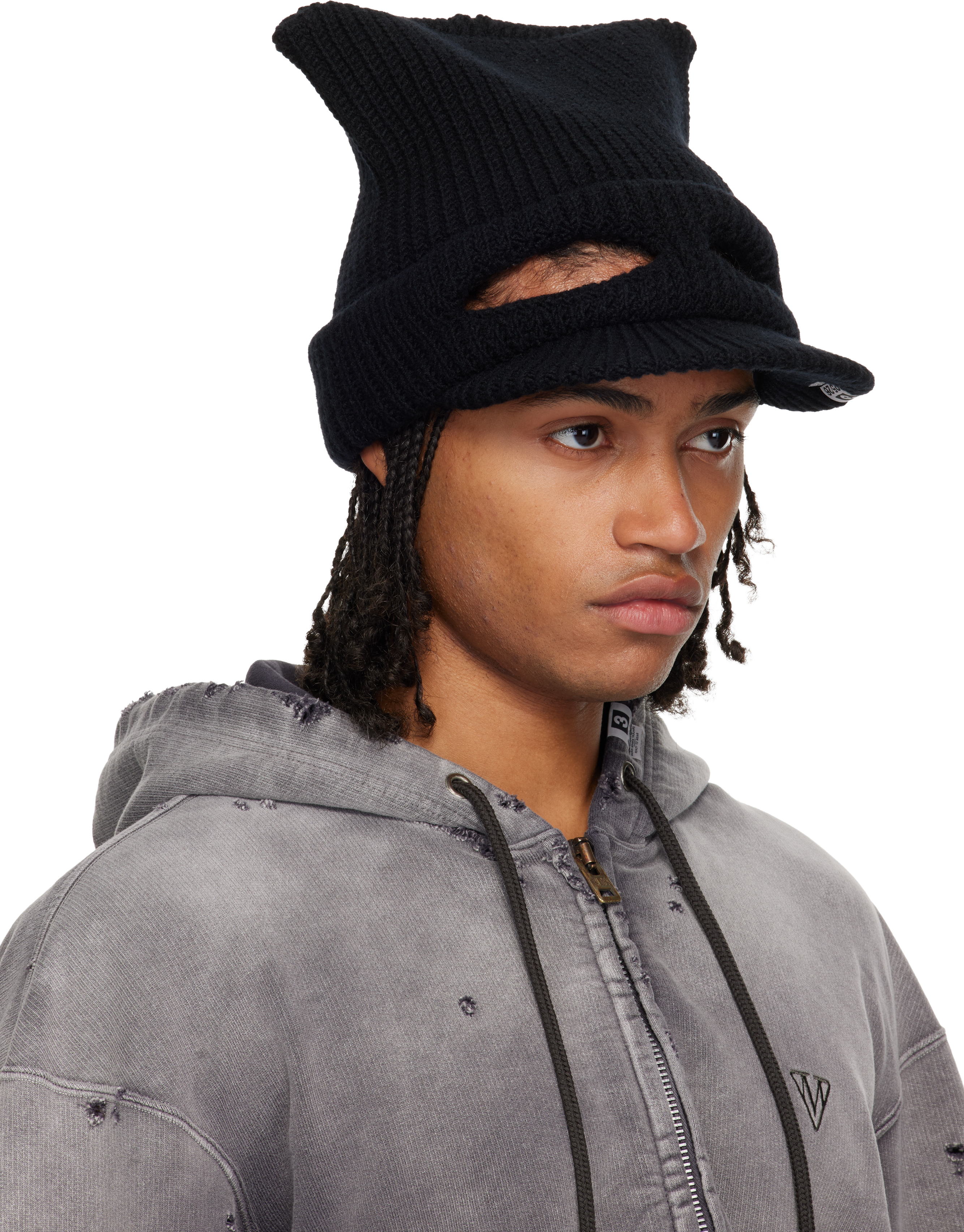 Miharayasuhiro Black Masked Cat Visor Knit Cap In Black