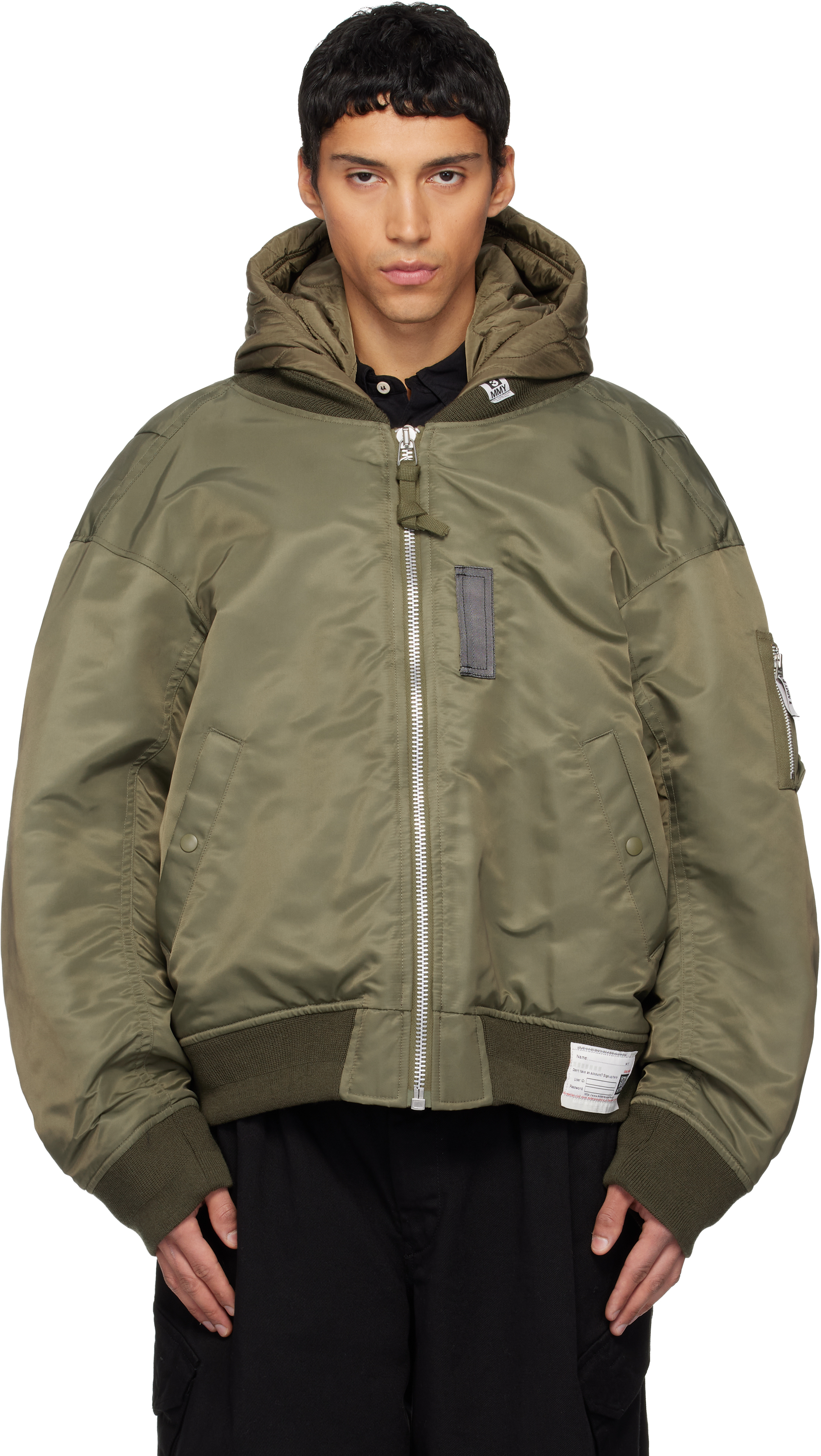 Miharayasuhiro Green Extended Placket Hood Flight Jacket In Brown