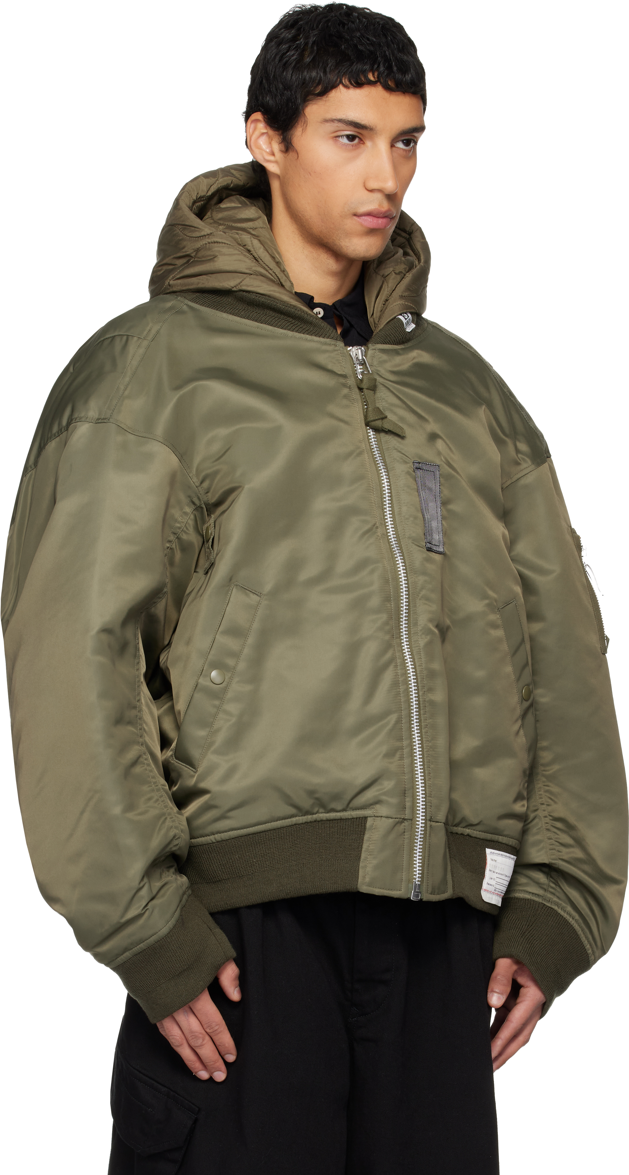 Miharayasuhiro Green Extended Placket Hood Flight Jacket In Brown