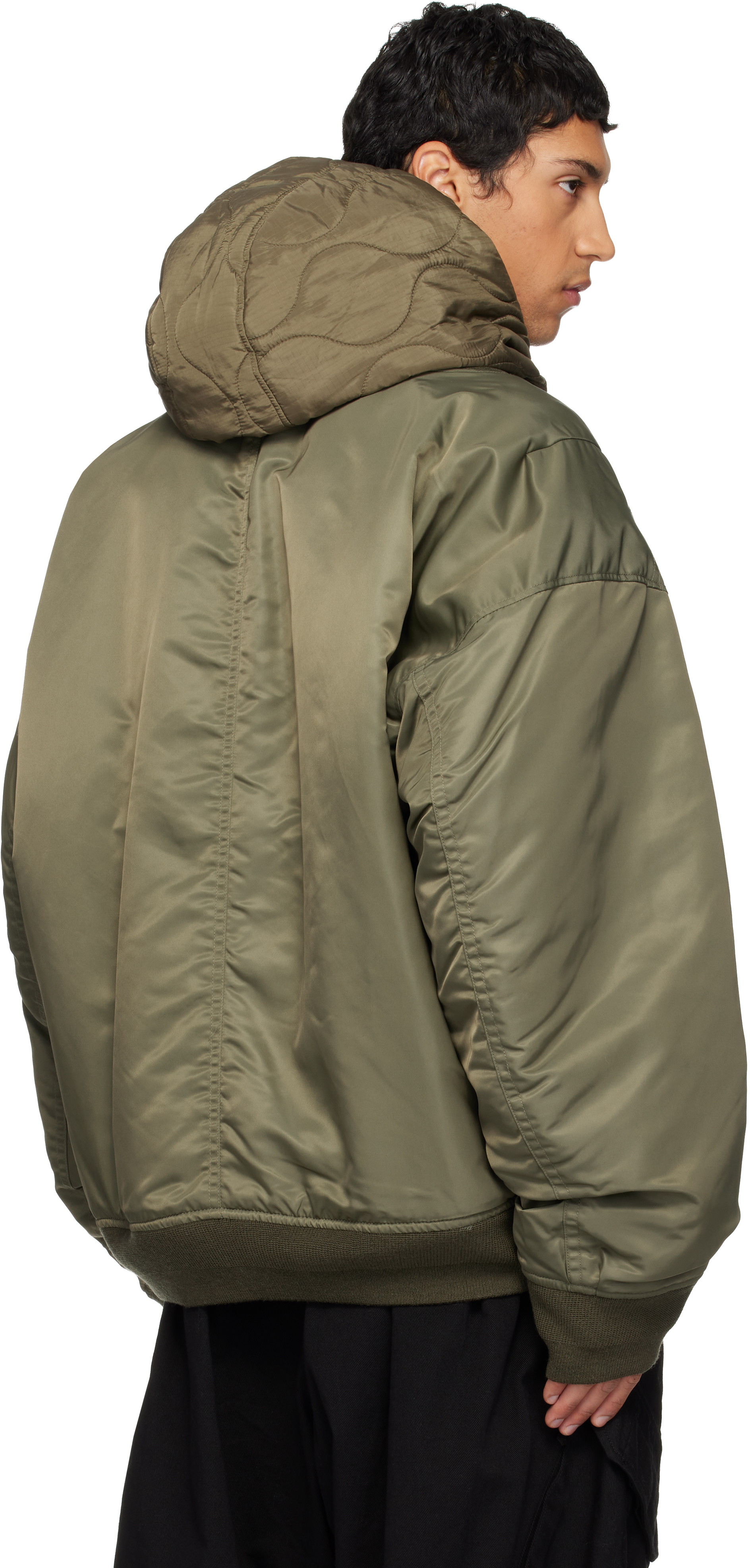 Miharayasuhiro Green Extended Placket Hood Flight Jacket In Brown