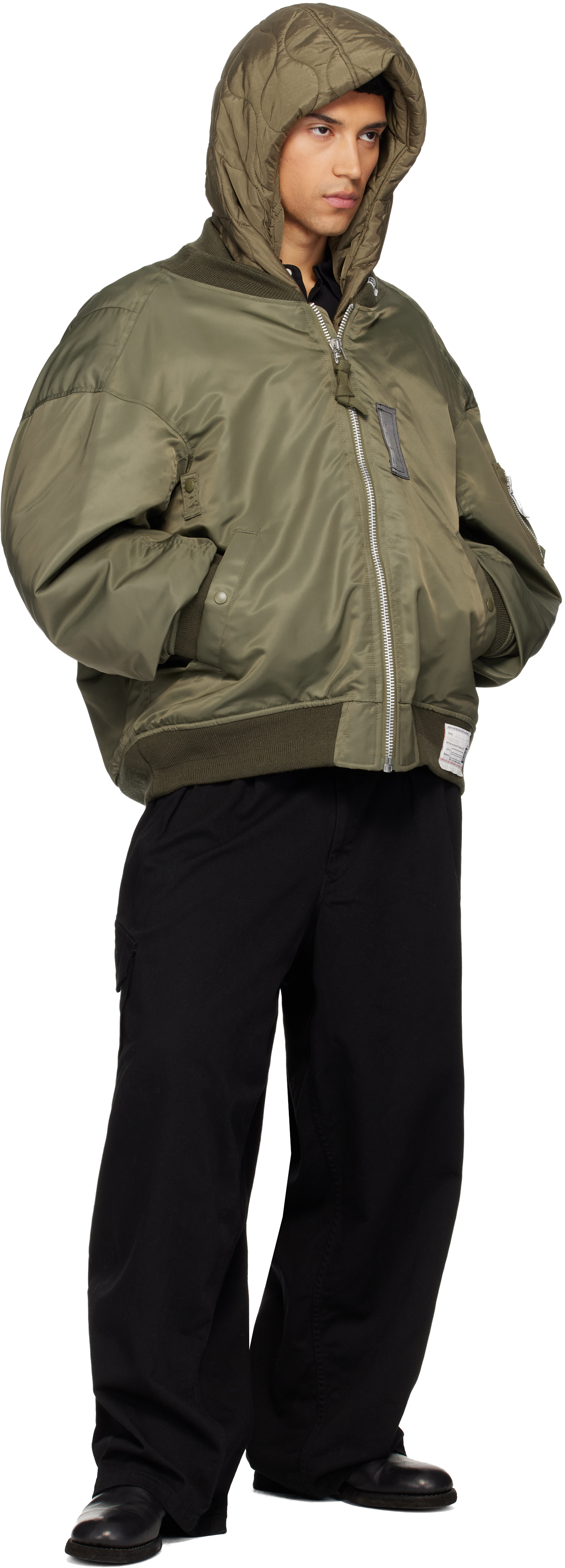 Miharayasuhiro Green Extended Placket Hood Flight Jacket In Brown