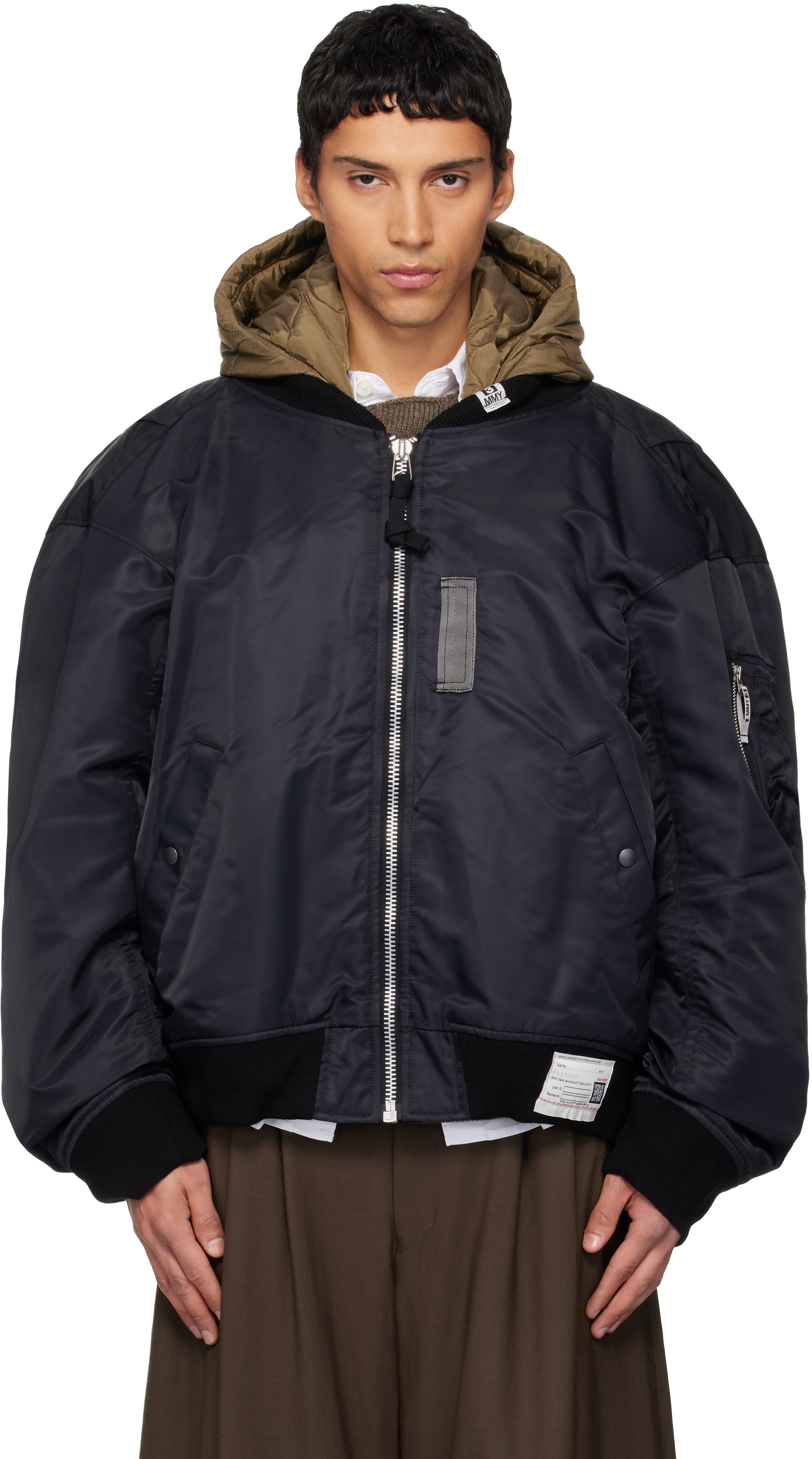 Miharayasuhiro Black Extended Placket Hood Flight Jacket In Black