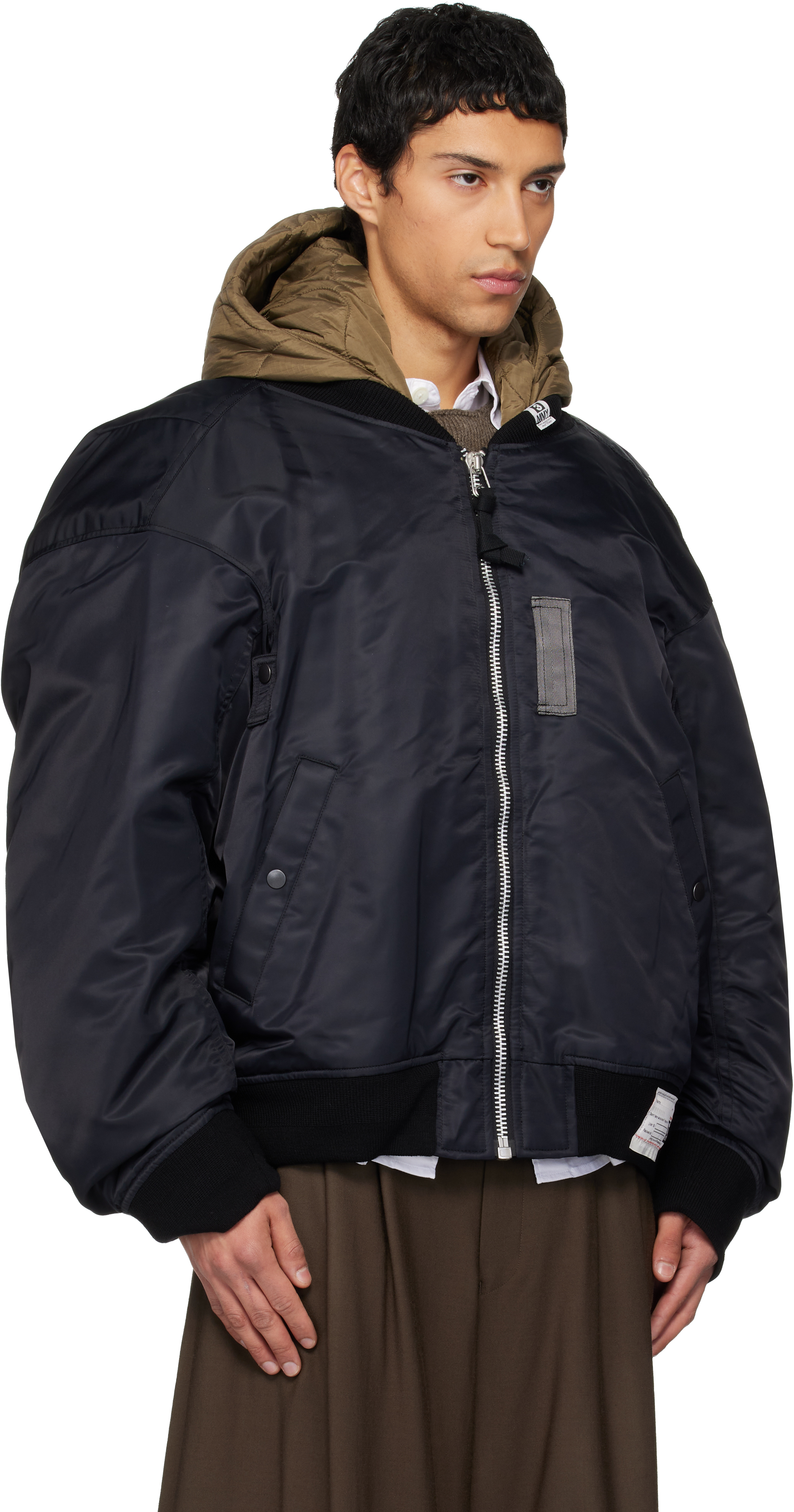 Miharayasuhiro Black Extended Placket Hood Flight Jacket In Black