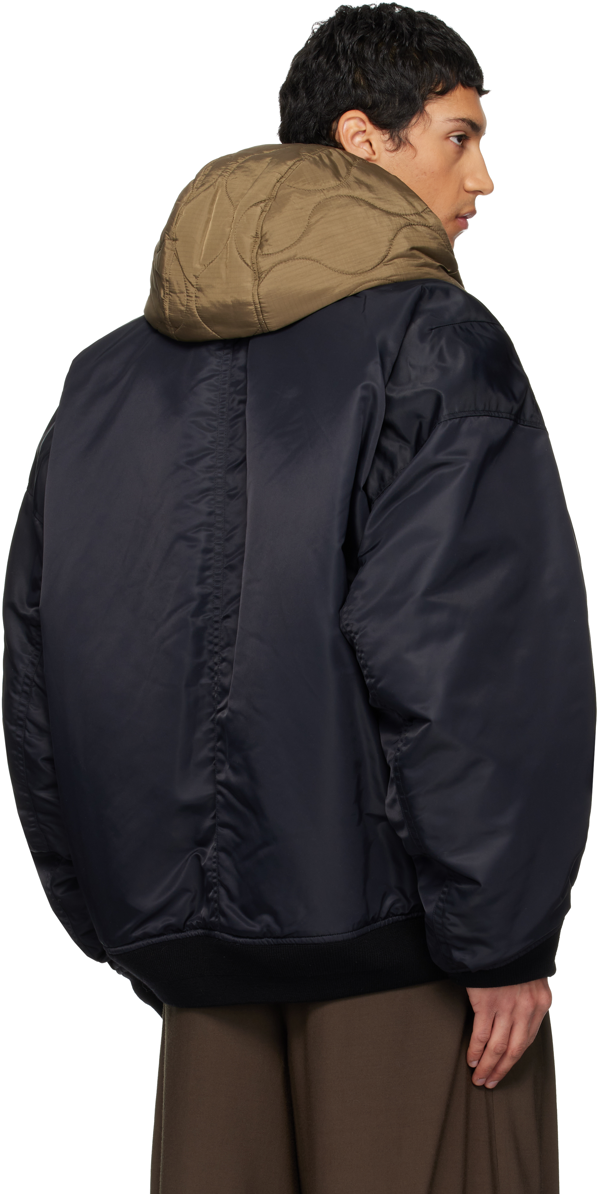 Miharayasuhiro Black Extended Placket Hood Flight Jacket In Black