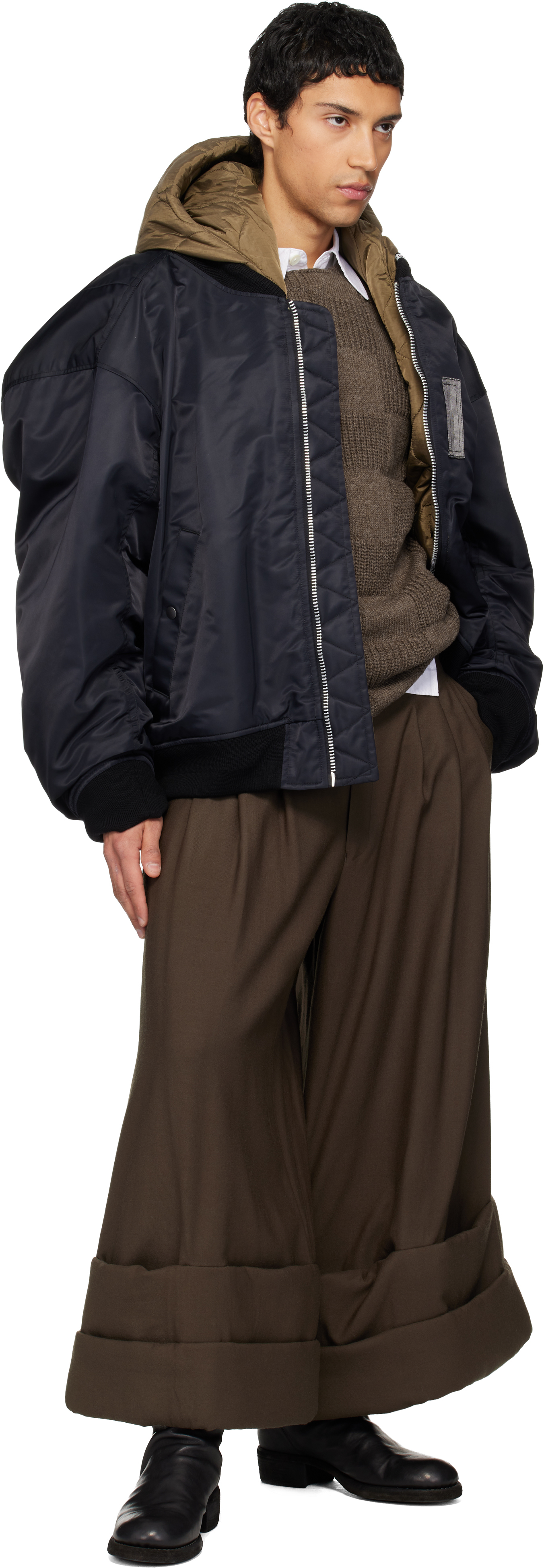 Miharayasuhiro Black Extended Placket Hood Flight Jacket In Black