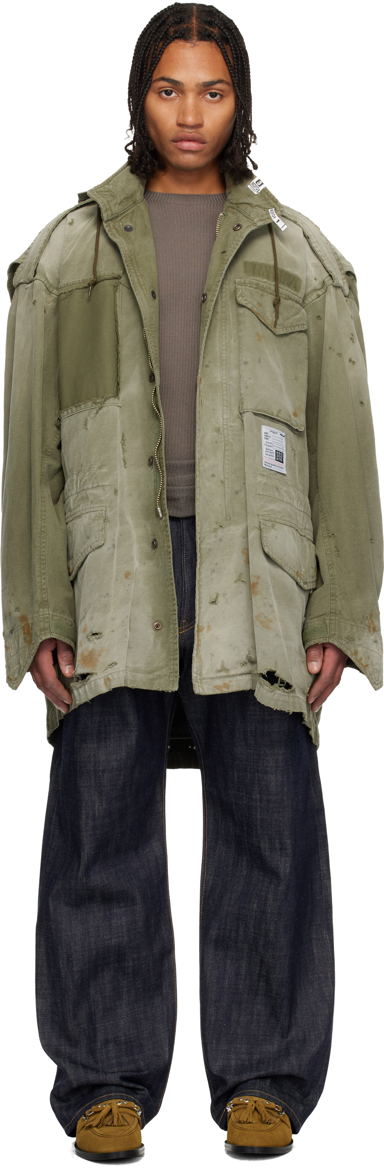 Miharayasuhiro Khaki Distressed Field Coat In Brown