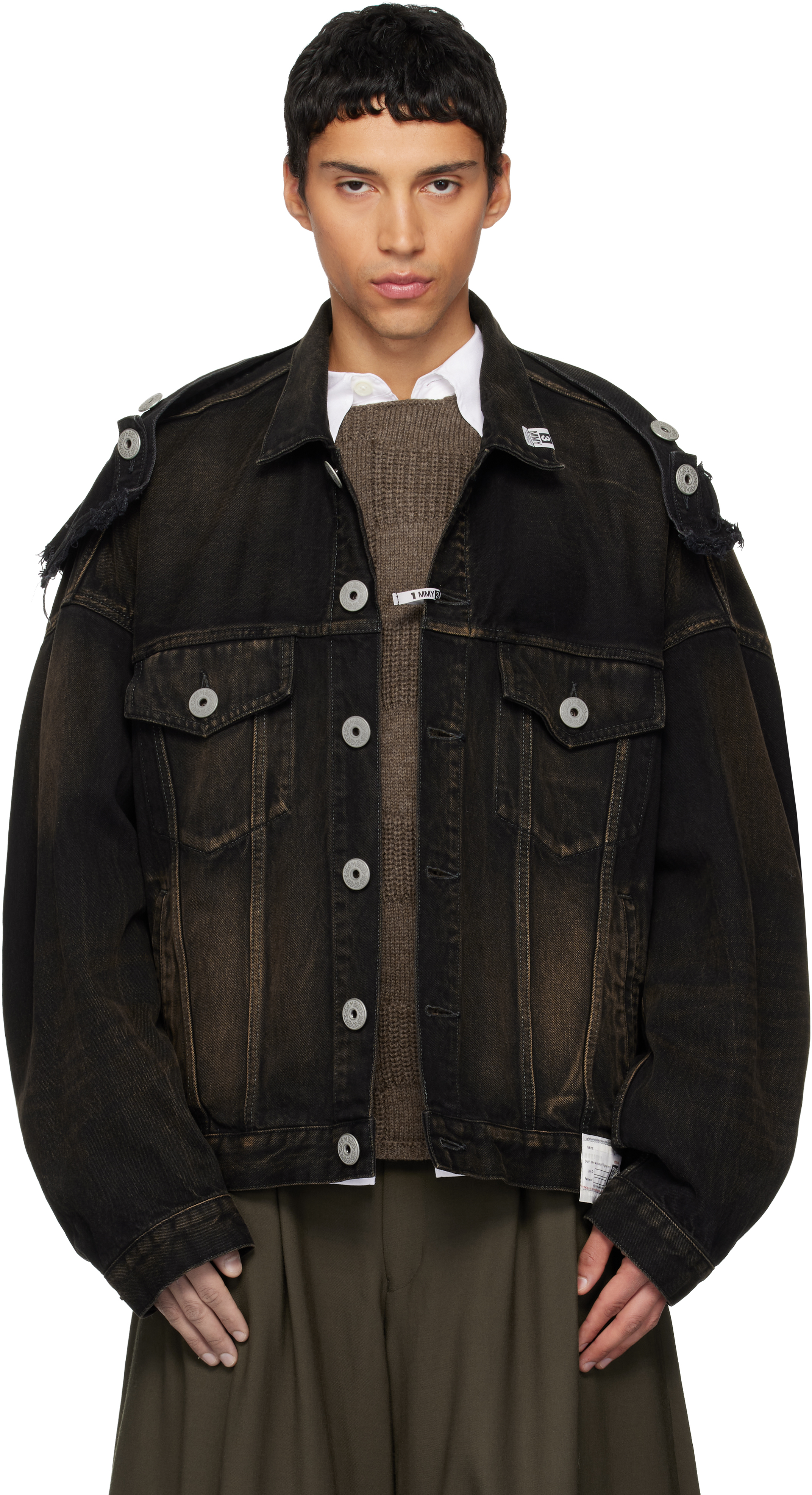 Black Deconstructed Denim Jacket by Maison MIHARA YASUHIRO Black Deconstructed Denim Jacket by Maison MIHARA YASUHIRO