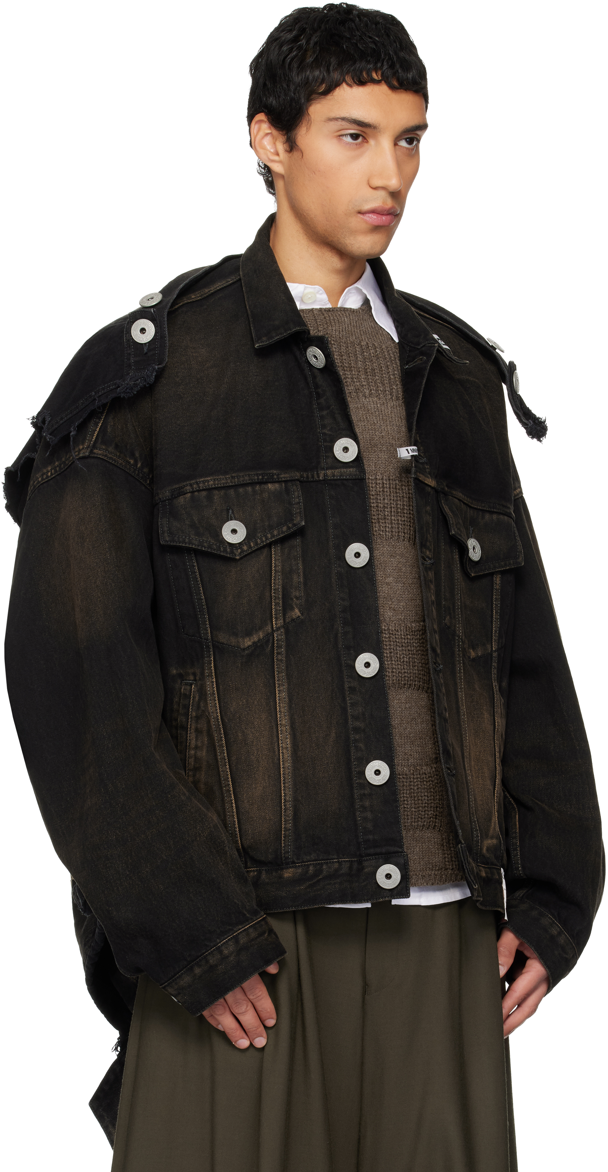 Miharayasuhiro Black Deconstructed Denim Jacket In Black