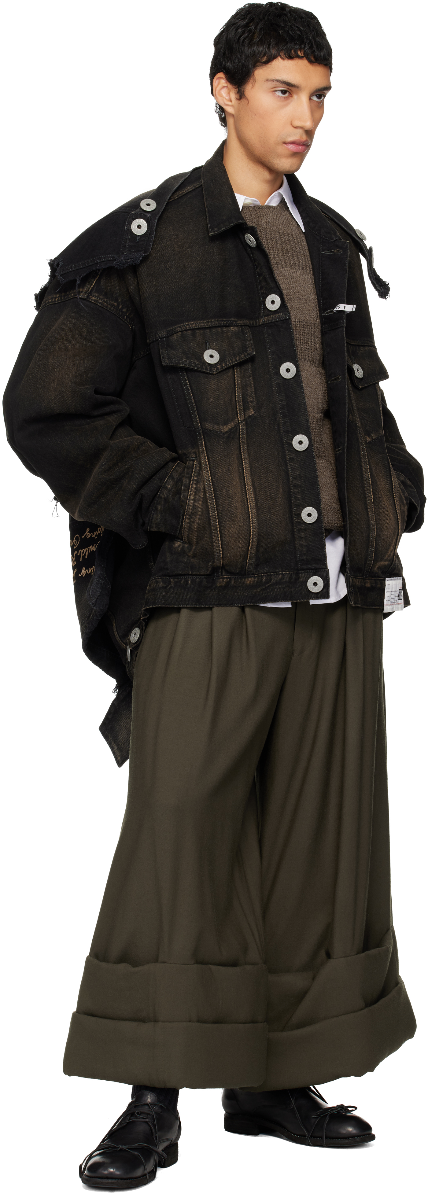 Miharayasuhiro Black Deconstructed Denim Jacket In Black