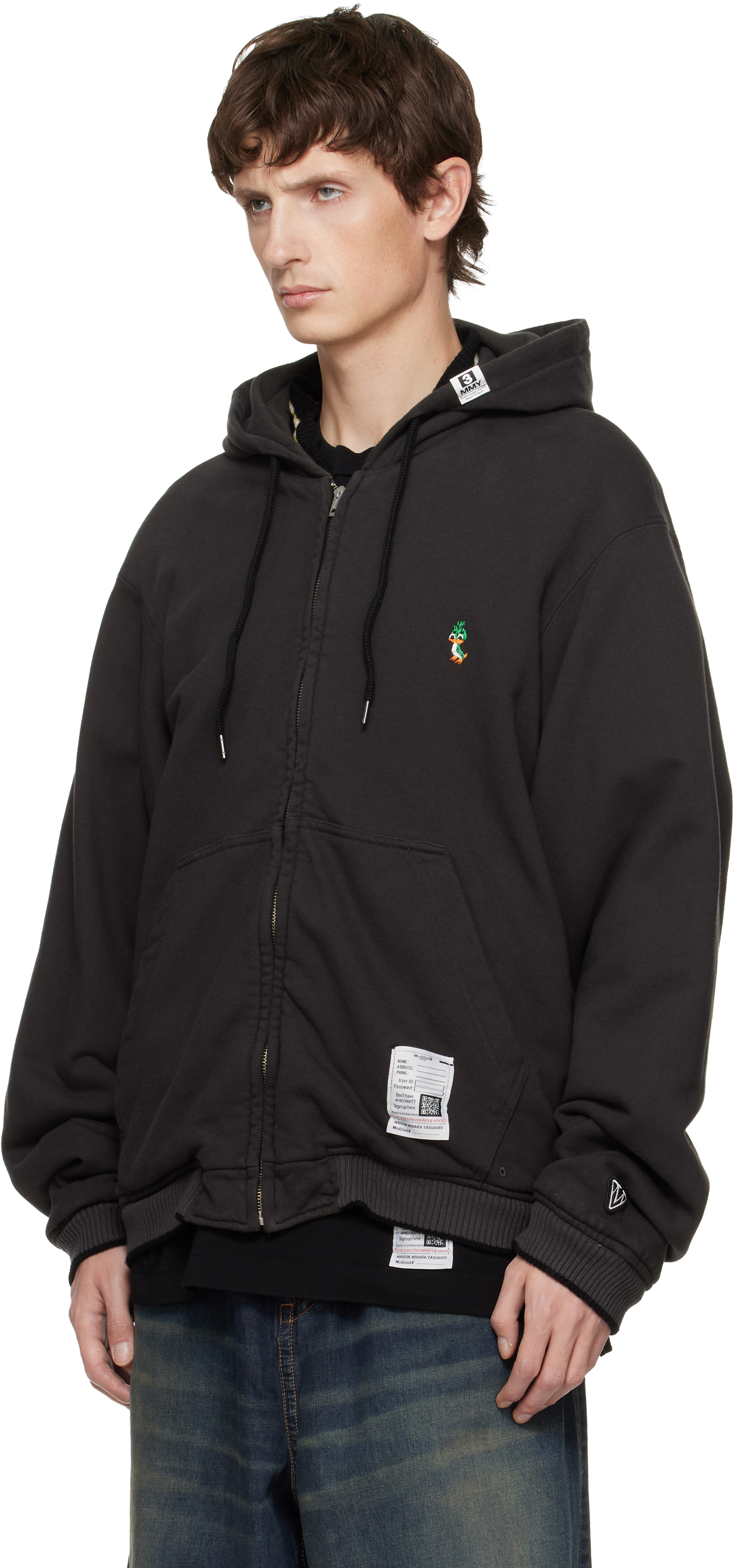 Miharayasuhiro Black Reversible Hoodie Layered Souvenir Jacket In Black