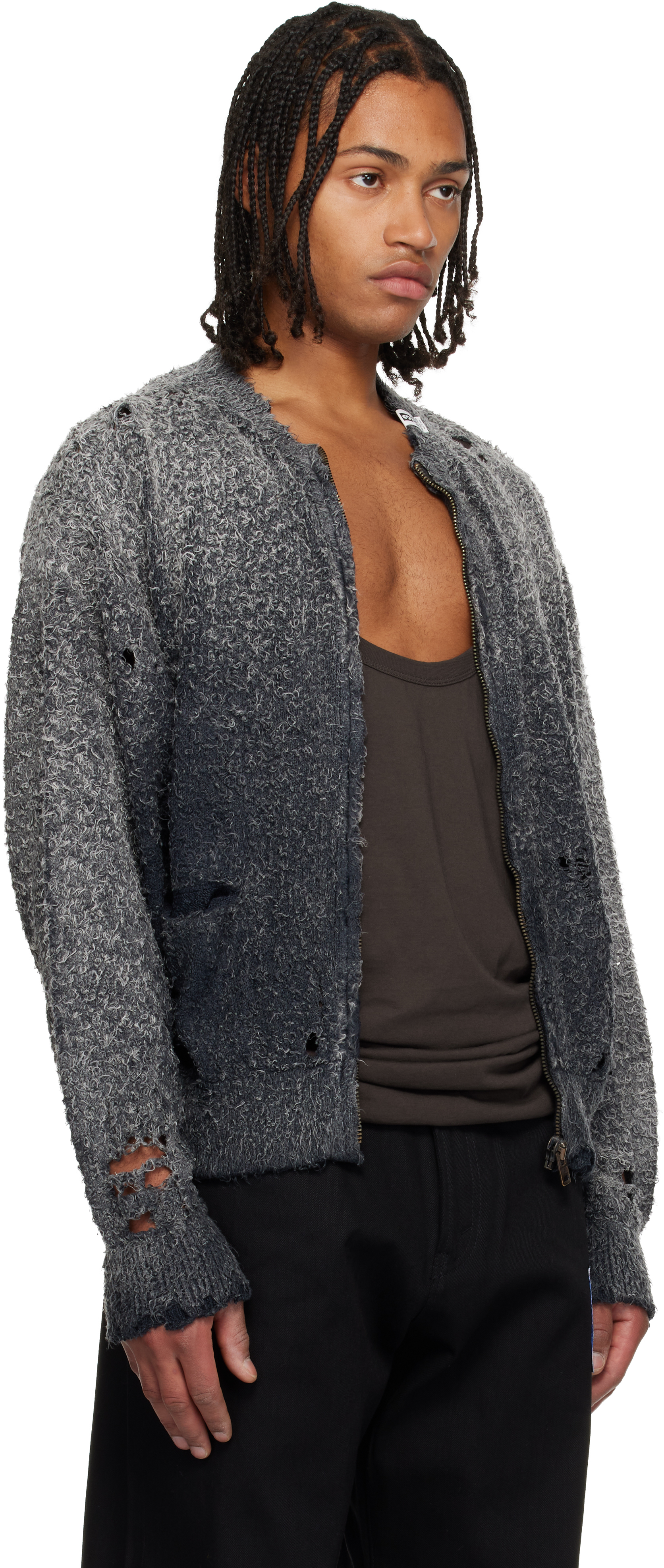 Miharayasuhiro Black Sun Faded Like Knit Cardigan In Black