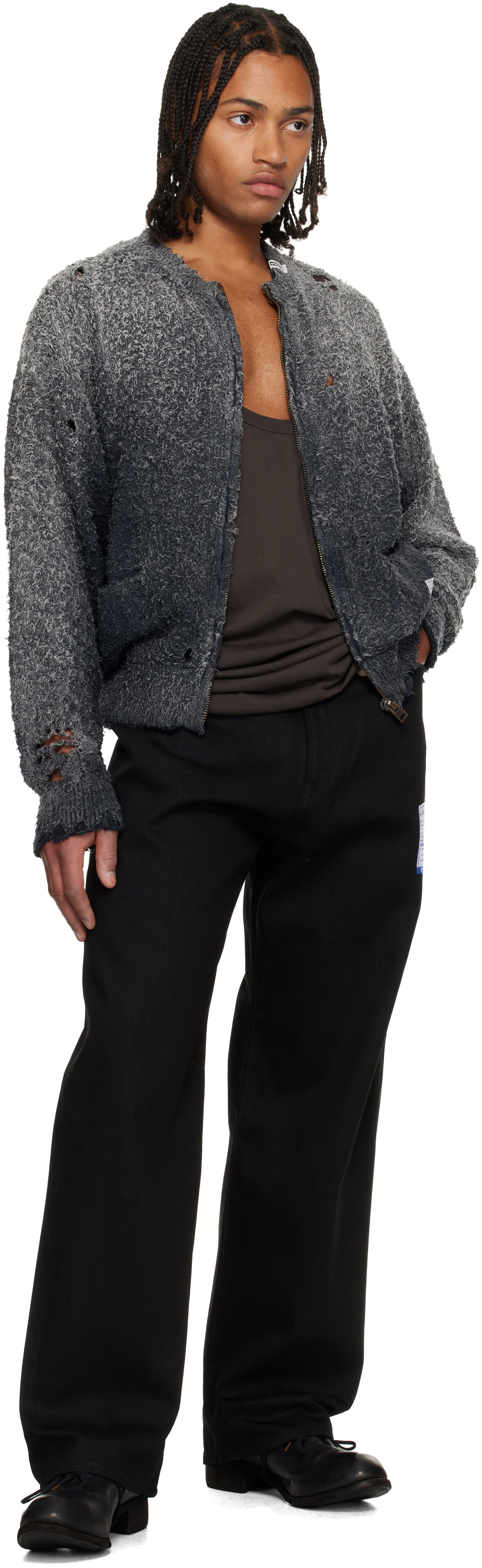 Miharayasuhiro Black Sun Faded Like Knit Cardigan In Black