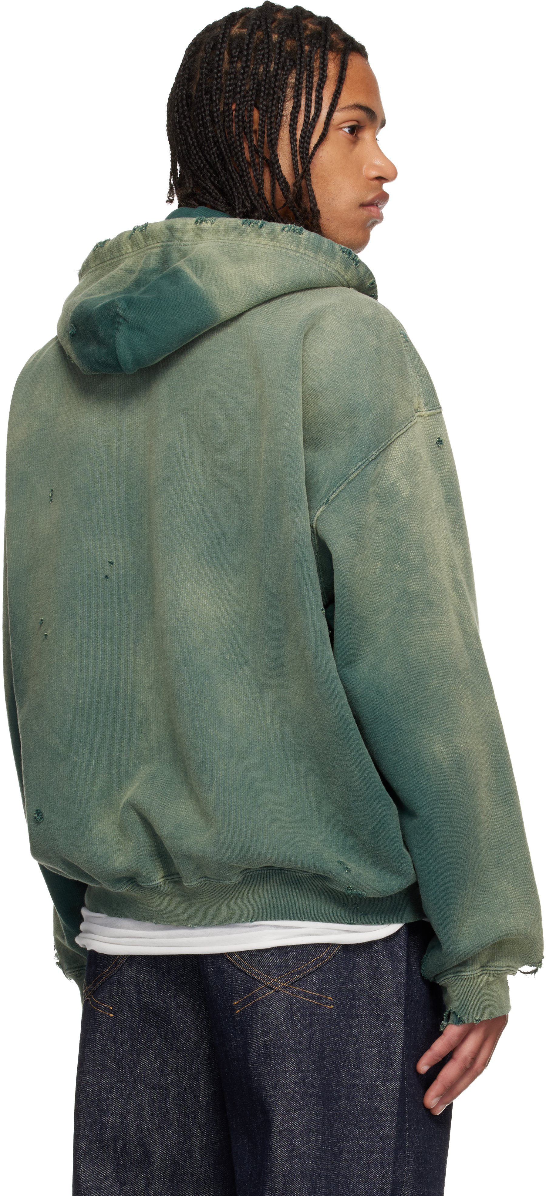 Miharayasuhiro Green Sun Faded Like Zip-up Hoodie In Green
