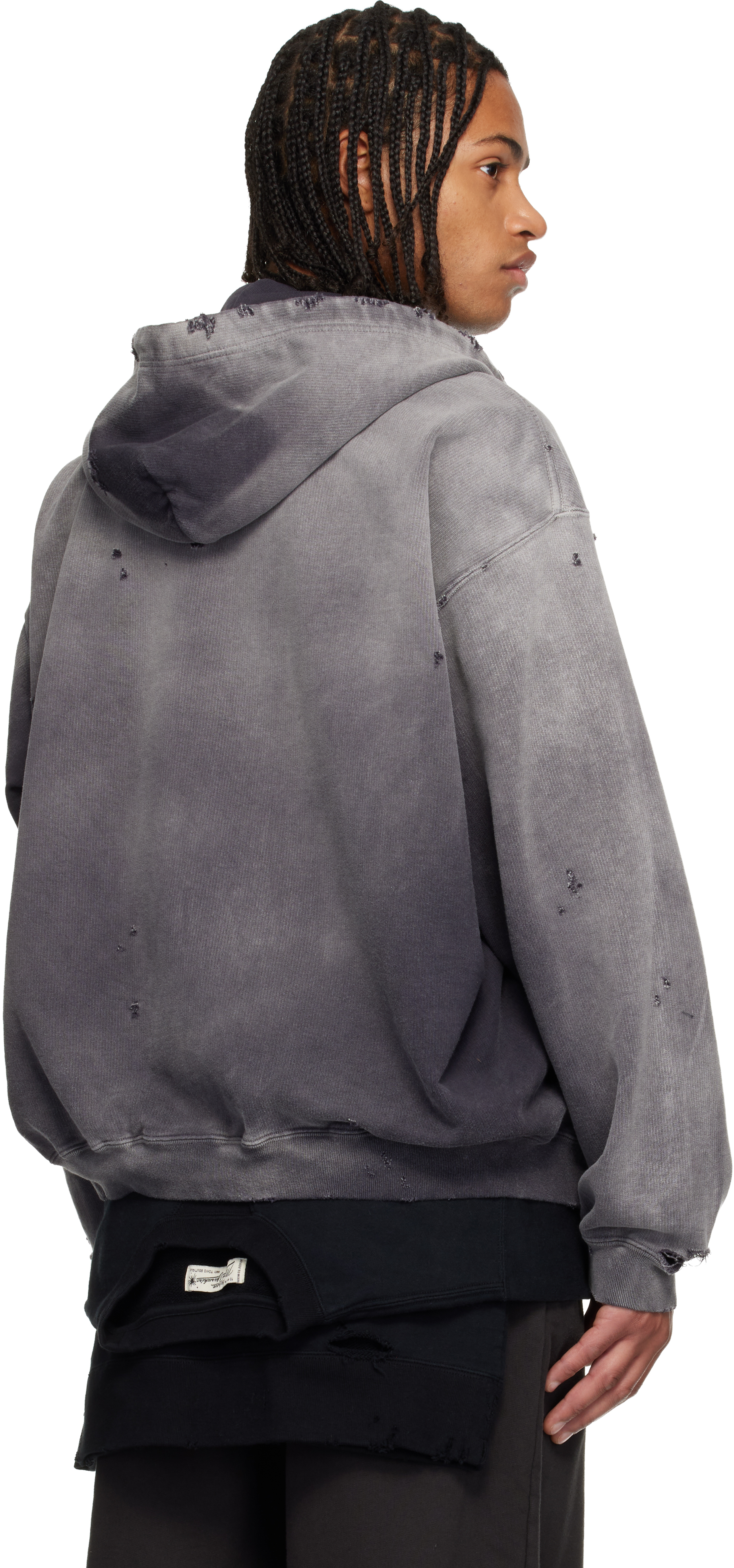 Miharayasuhiro Hooded Sweatshirt With Distressed Finish And Front Pockets In Purple