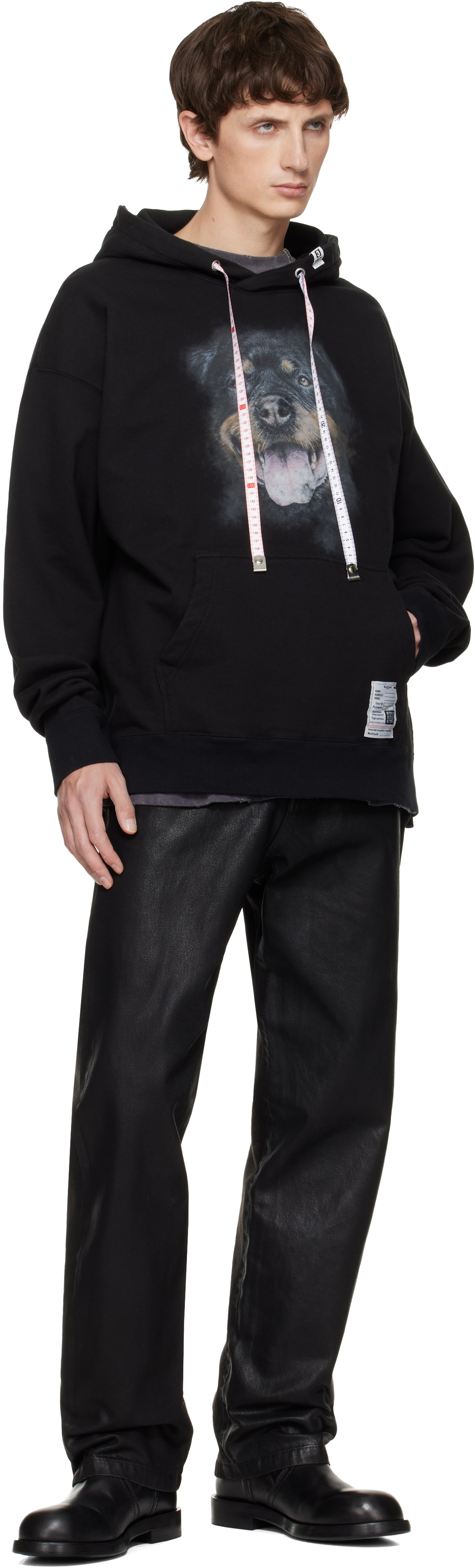 Miharayasuhiro Black Dog Printed Hoodie In Black