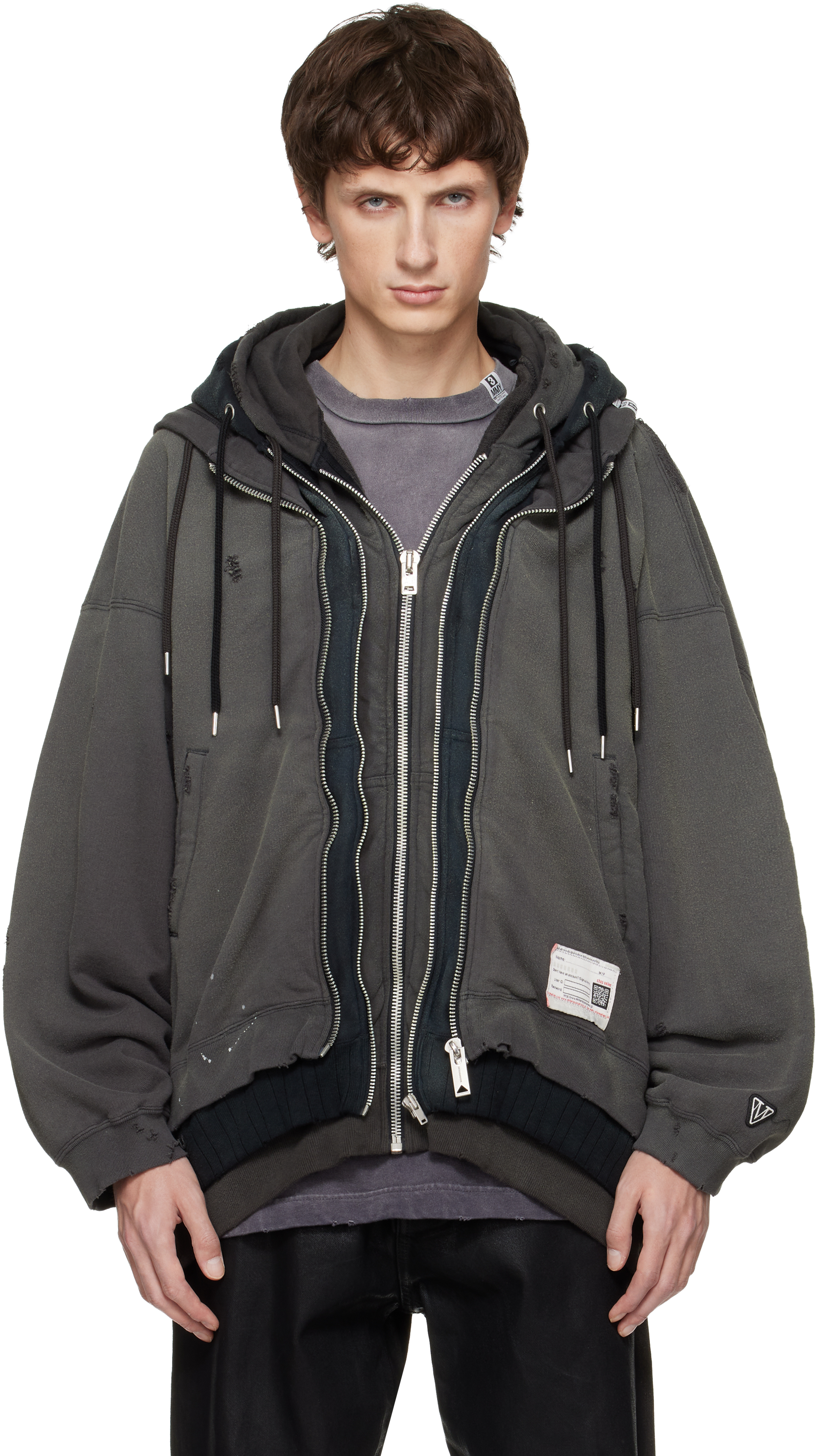 Black Triple Layered Hoodie by Maison MIHARA YASUHIRO on Sale