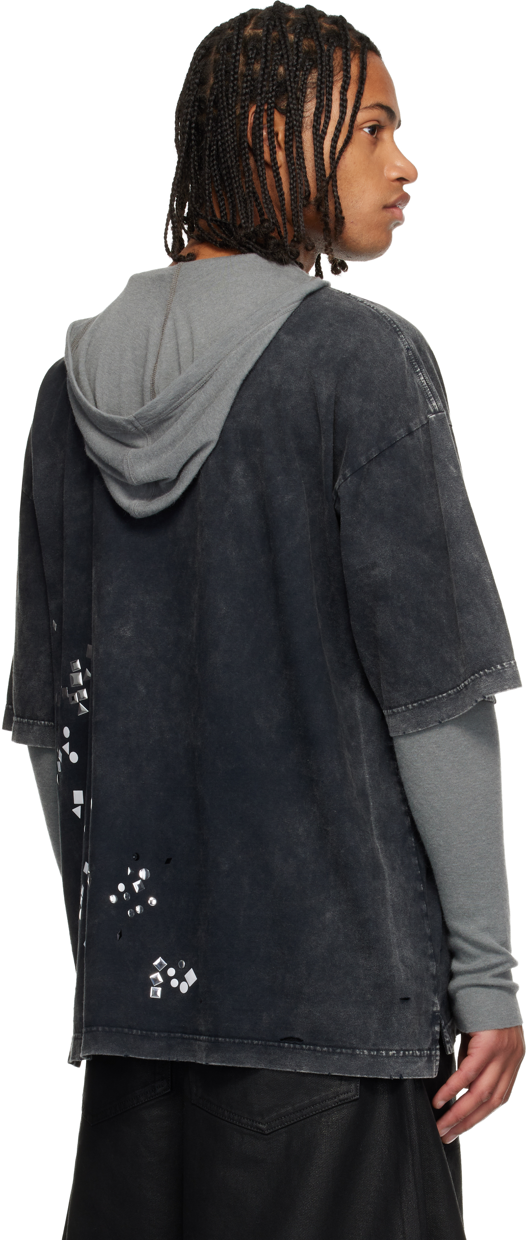 Miharayasuhiro Black Embellished Bleached T-shirt In Blue