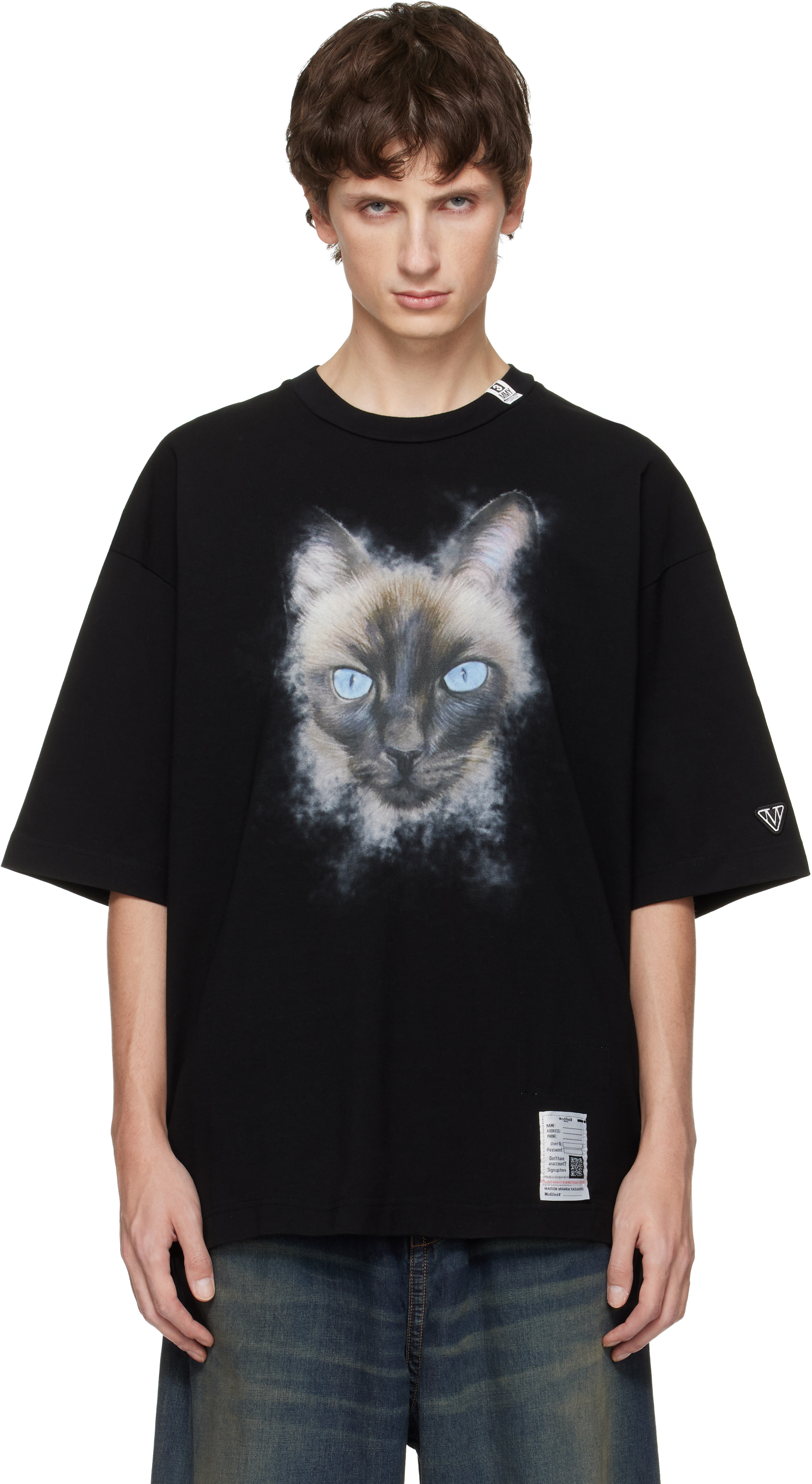 Miharayasuhiro Black Cat Printed T-shirt In Black