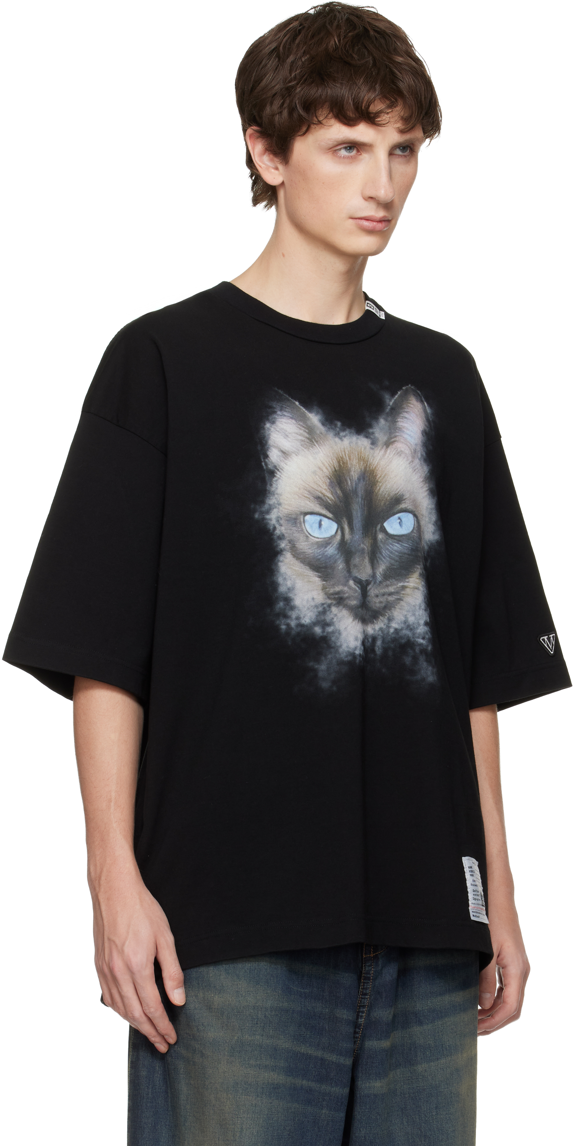 Miharayasuhiro Black Cat Printed T-shirt In Black